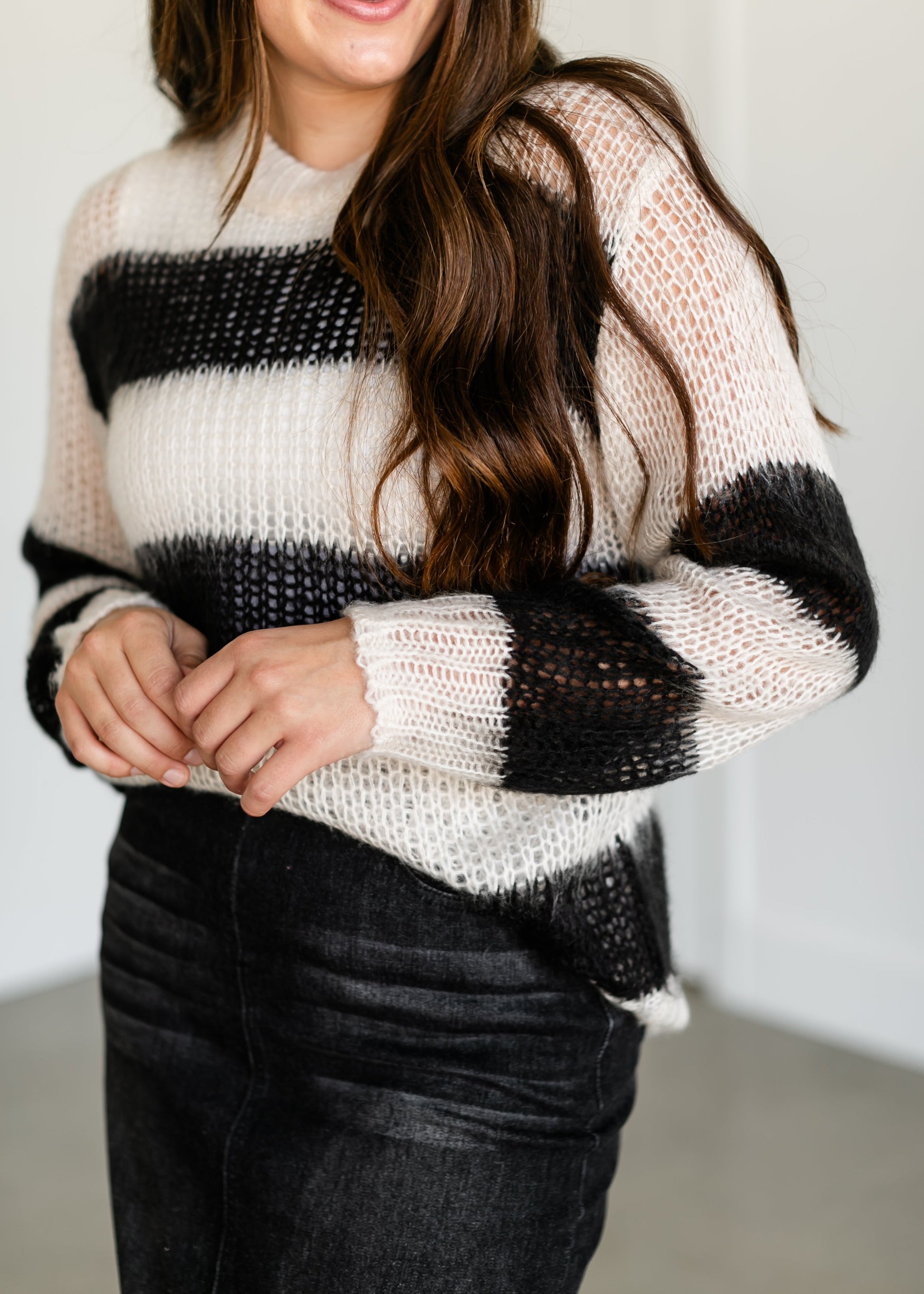 Elson Striped Open Knit Sweater FF Tops