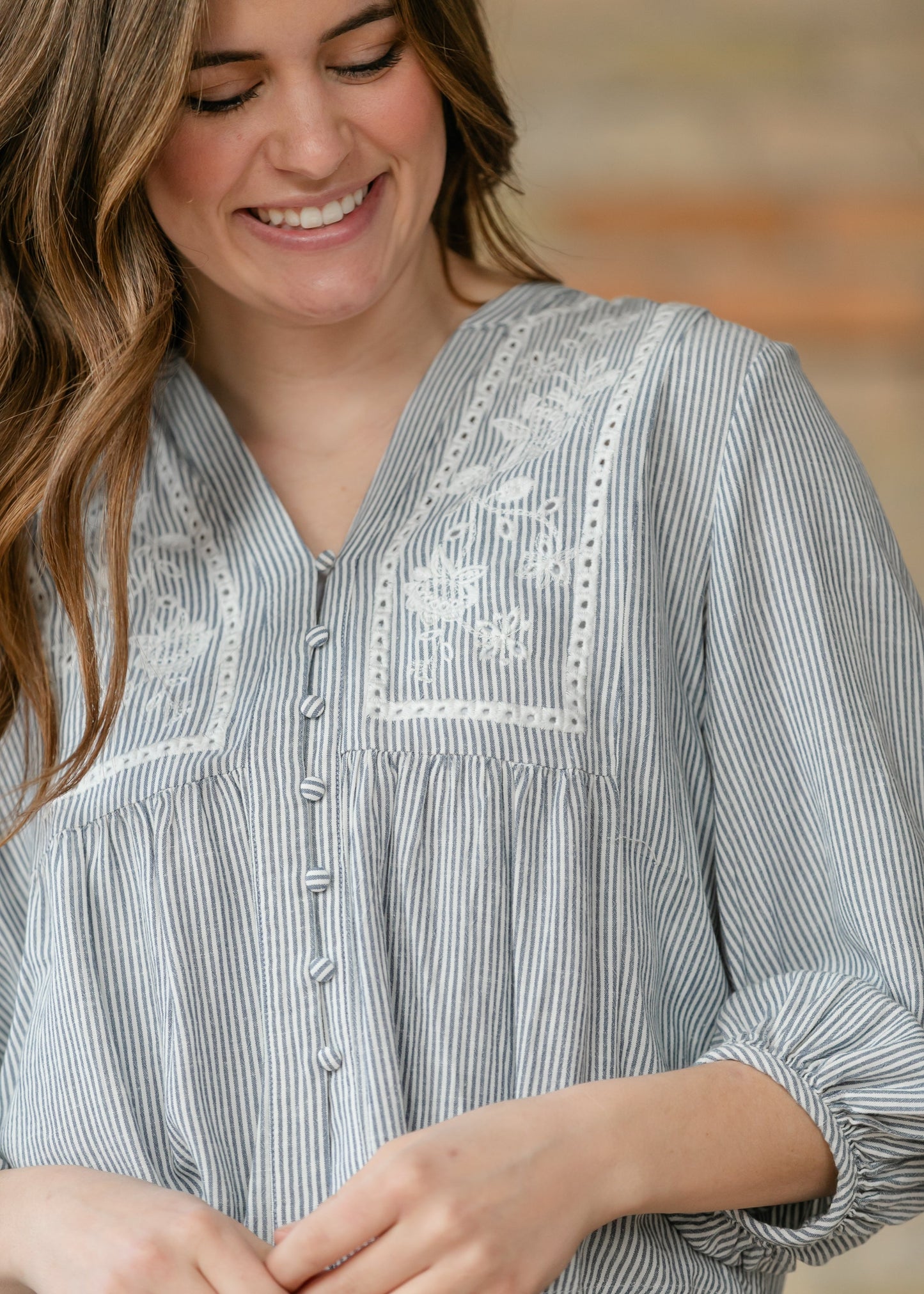 Embroidered Button Up Woven Top FF Tops