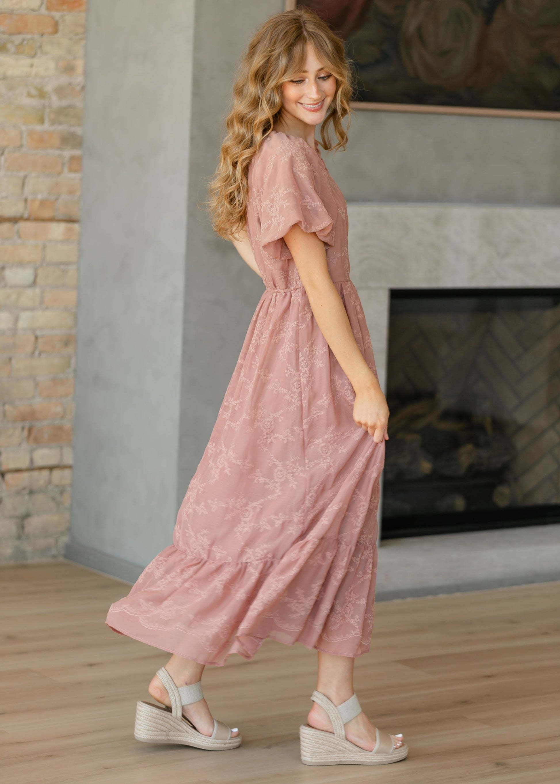 Embroidered Chiffon Ruffle Sleeve Maxi Dress - FINAL SALE S Embroidered Chiffon Ruffle Sleeve Maxi Dress - FINAL SALE S