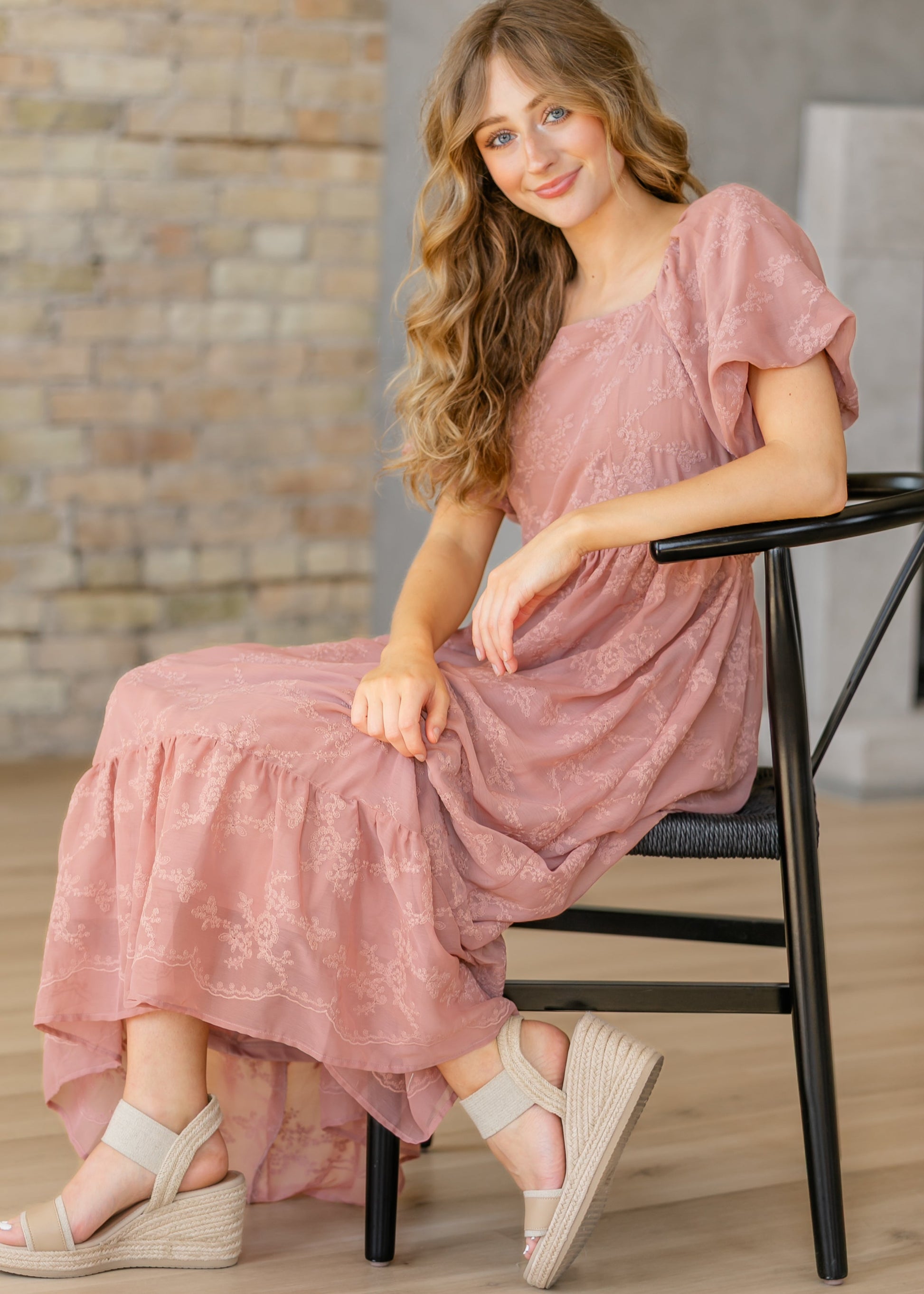 Embroidered Chiffon Ruffle Sleeve Maxi Dress - FINAL SALE S Embroidered Chiffon Ruffle Sleeve Maxi Dress - FINAL SALE S
