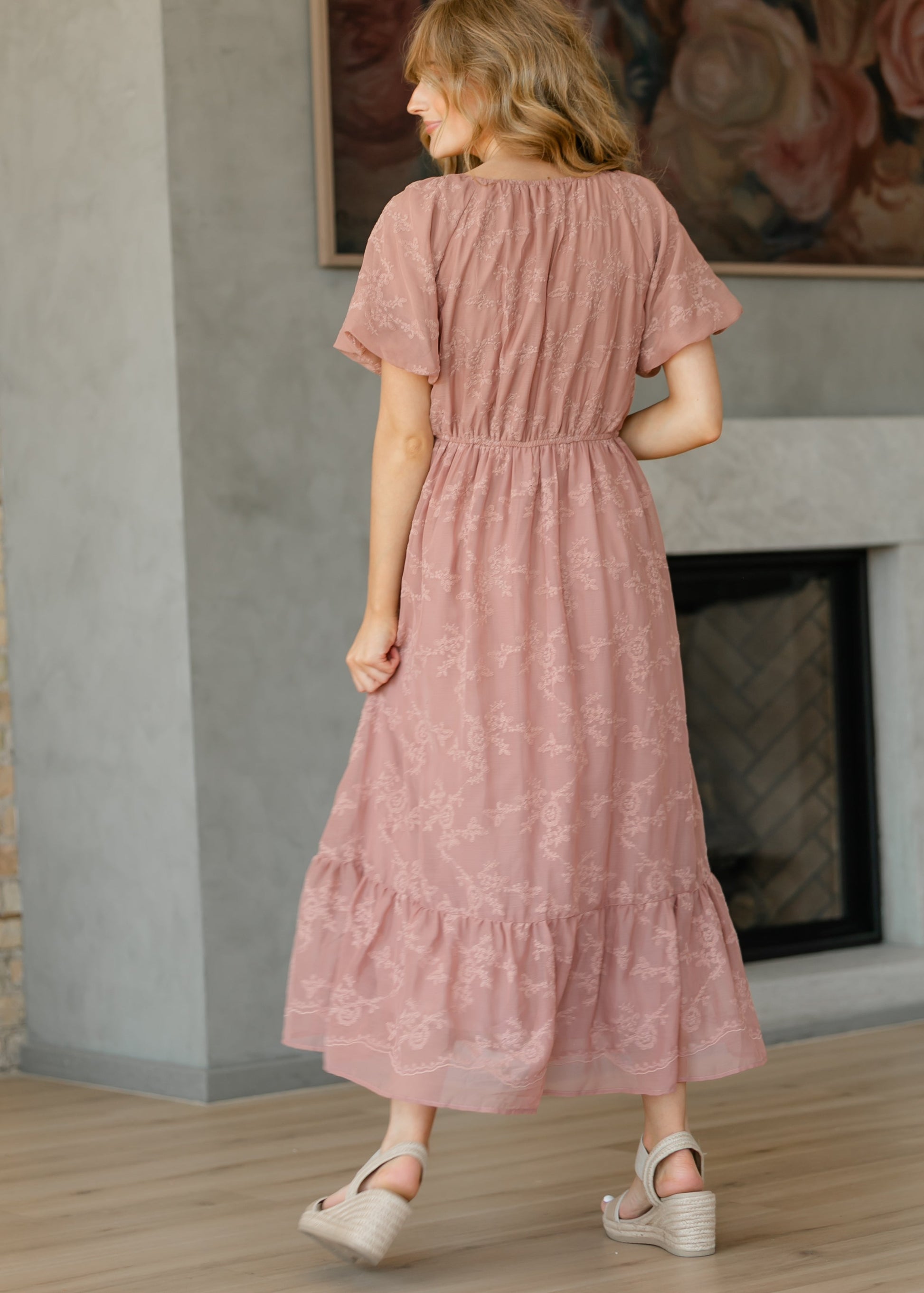 chiffon dress midi length Ever-Pretty Elegant Pleated Chiffon Midi Semi Semi Formal Dress with Ruffled Sleeves Occasion Dress