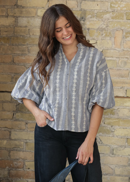 Embroidered Eyelet Ruffle Neck Top FF Tops S