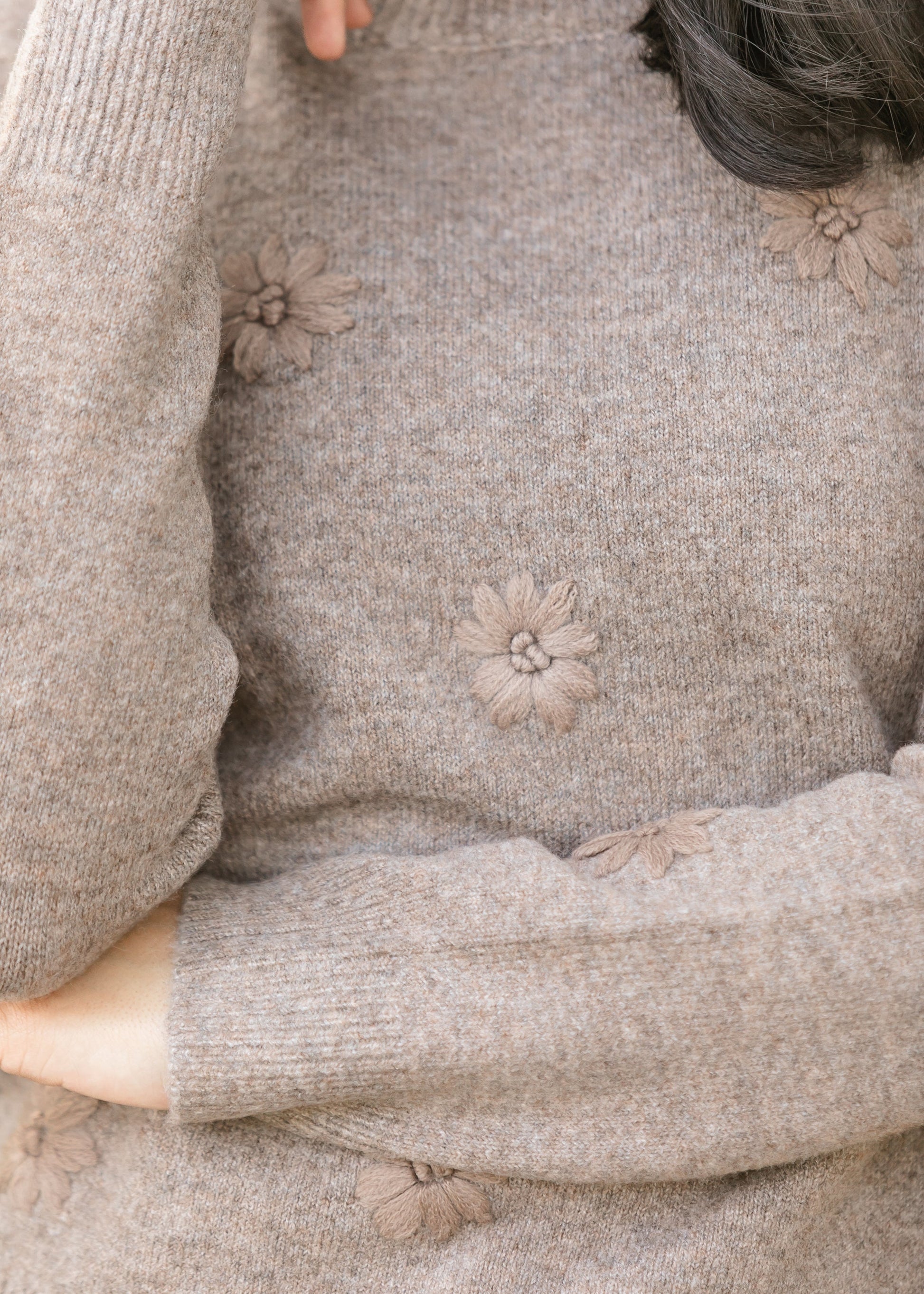 Embroidered Floral Crewneck Sweater FF Tops