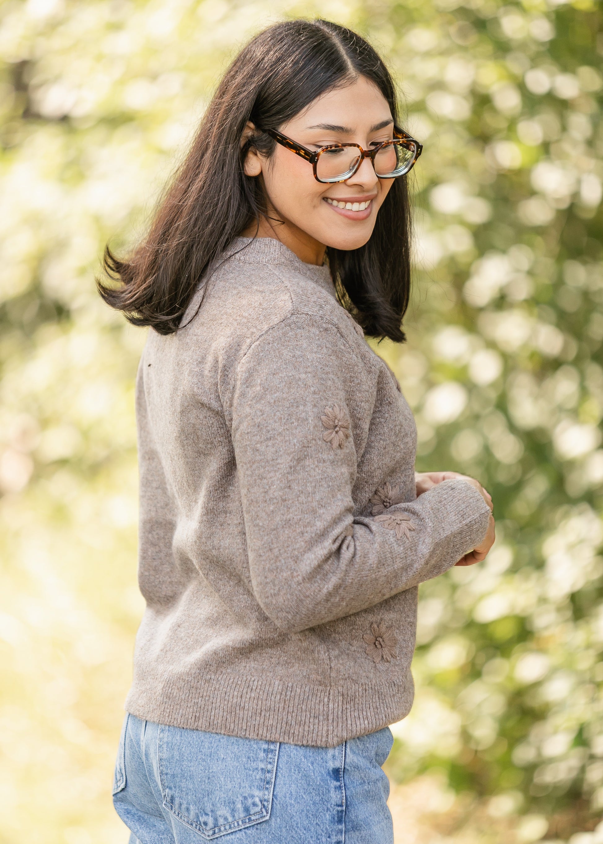 Embroidered Floral Crewneck Sweater FF Tops