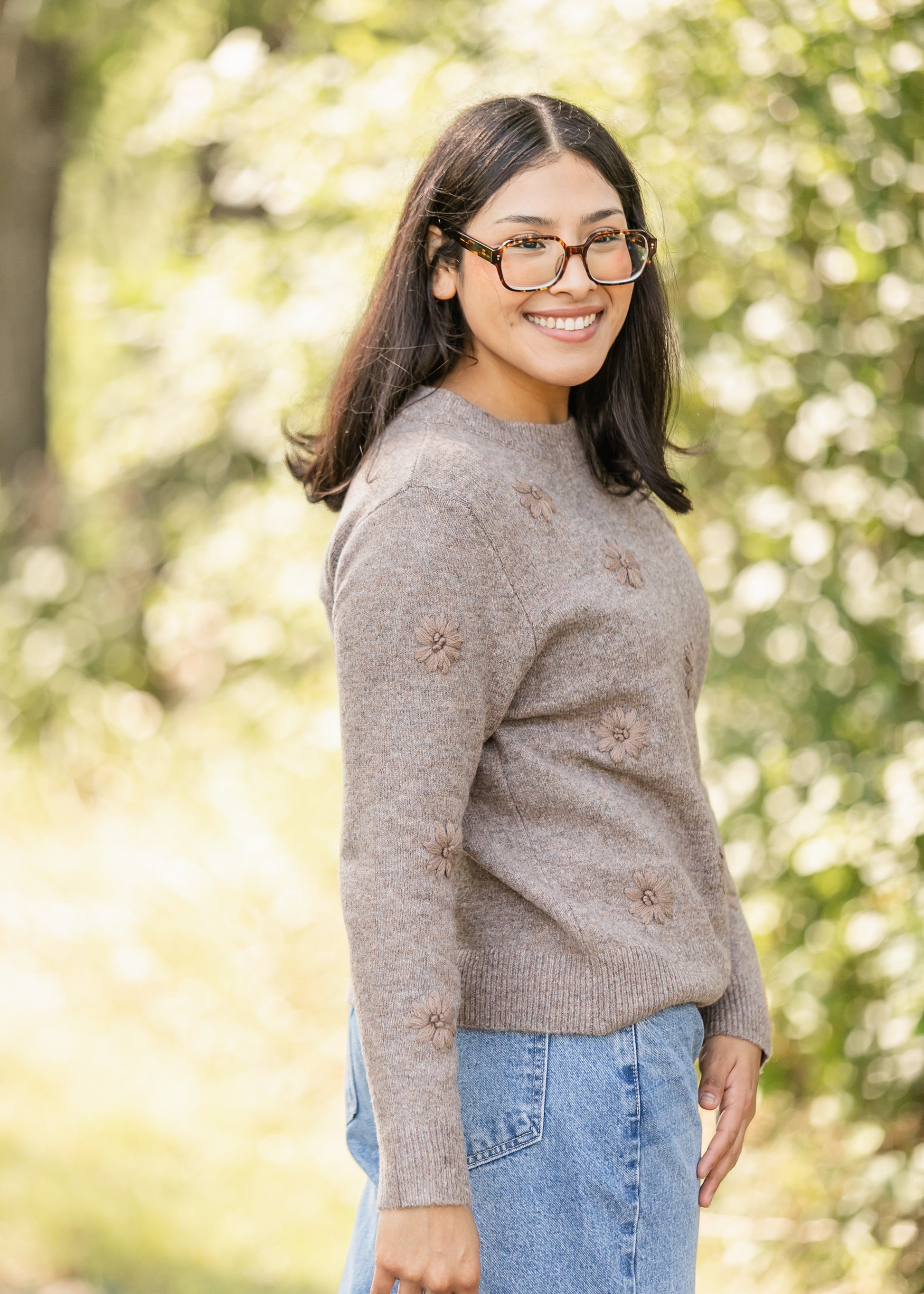 Embroidered Floral Crewneck Sweater FF Tops