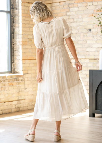 Embroidered Floral Round Neck Maxi Dress FF Dresses