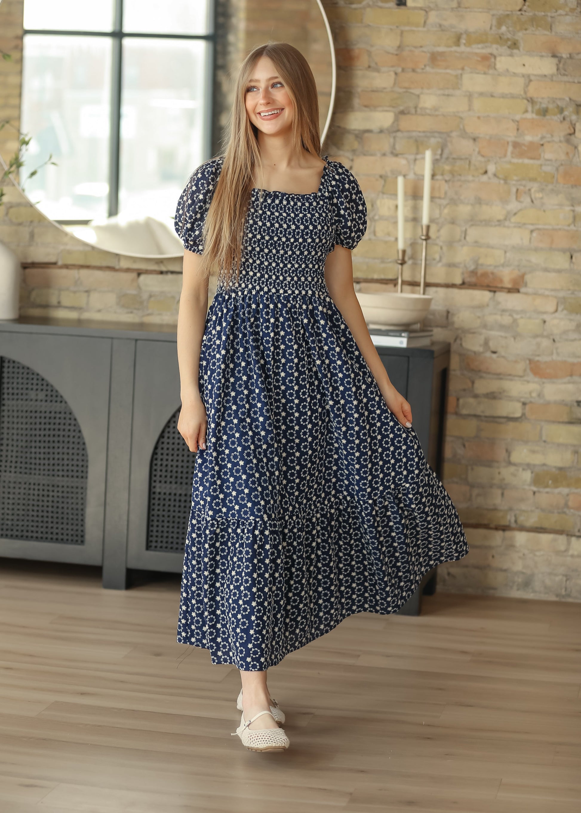 smocked floral maxi dress Embroidered Floral Smocked Maxi Dress, Large