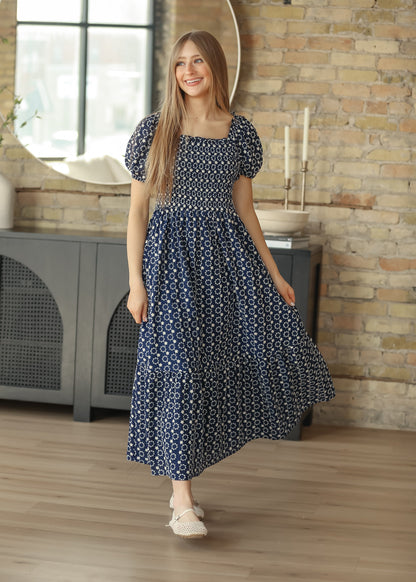 Embroidered Floral Smocked Maxi Dress FF Dresses