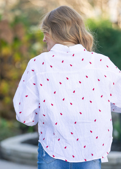 Embroidered Heart Button Down Top FF Tops