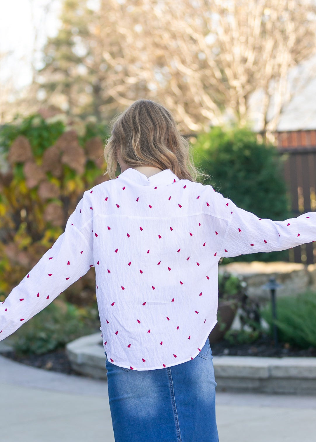 Embroidered Heart Button Down Top FF Tops