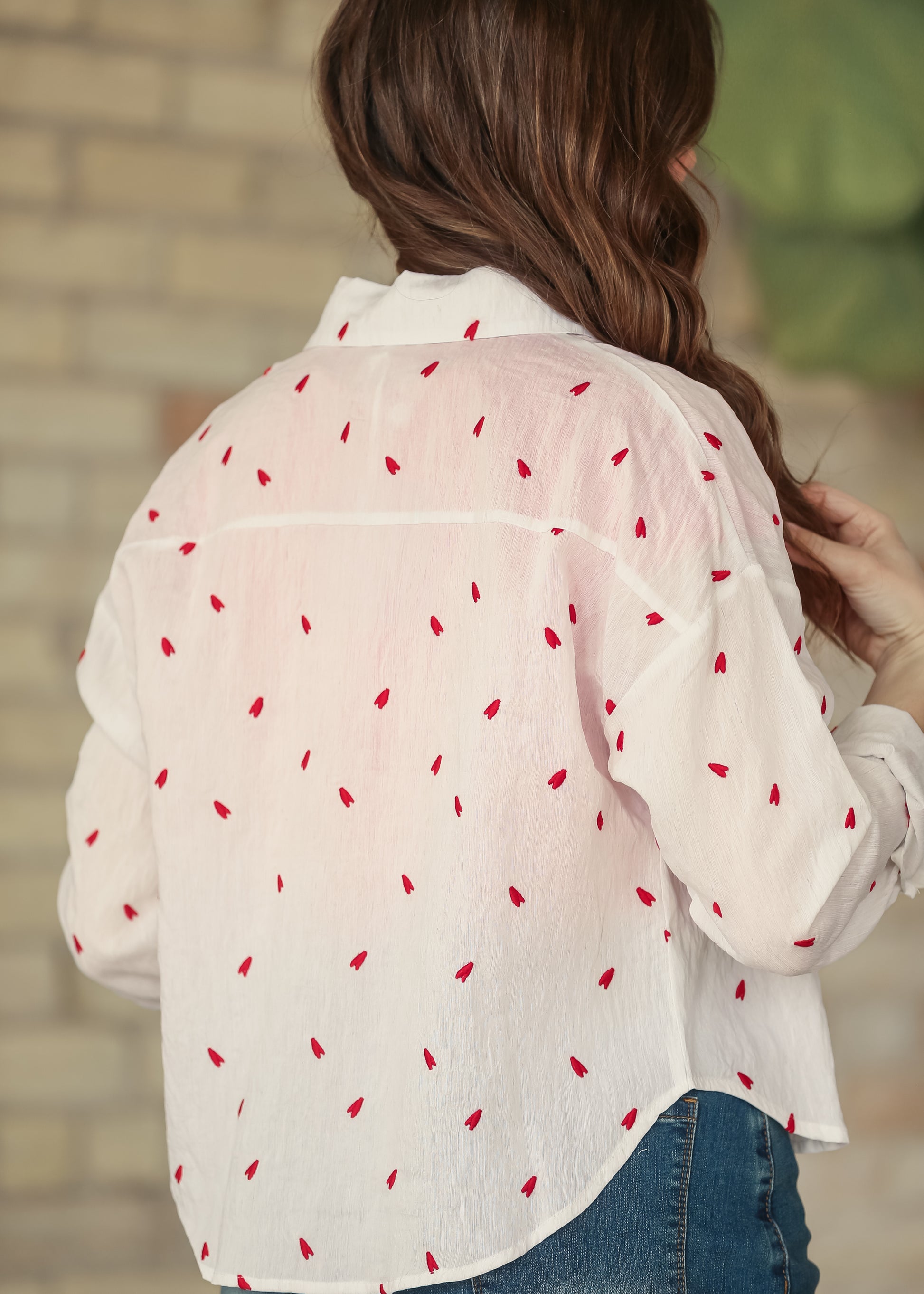 Embroidered Heart Button Down Top - FINAL SALE FF Tops