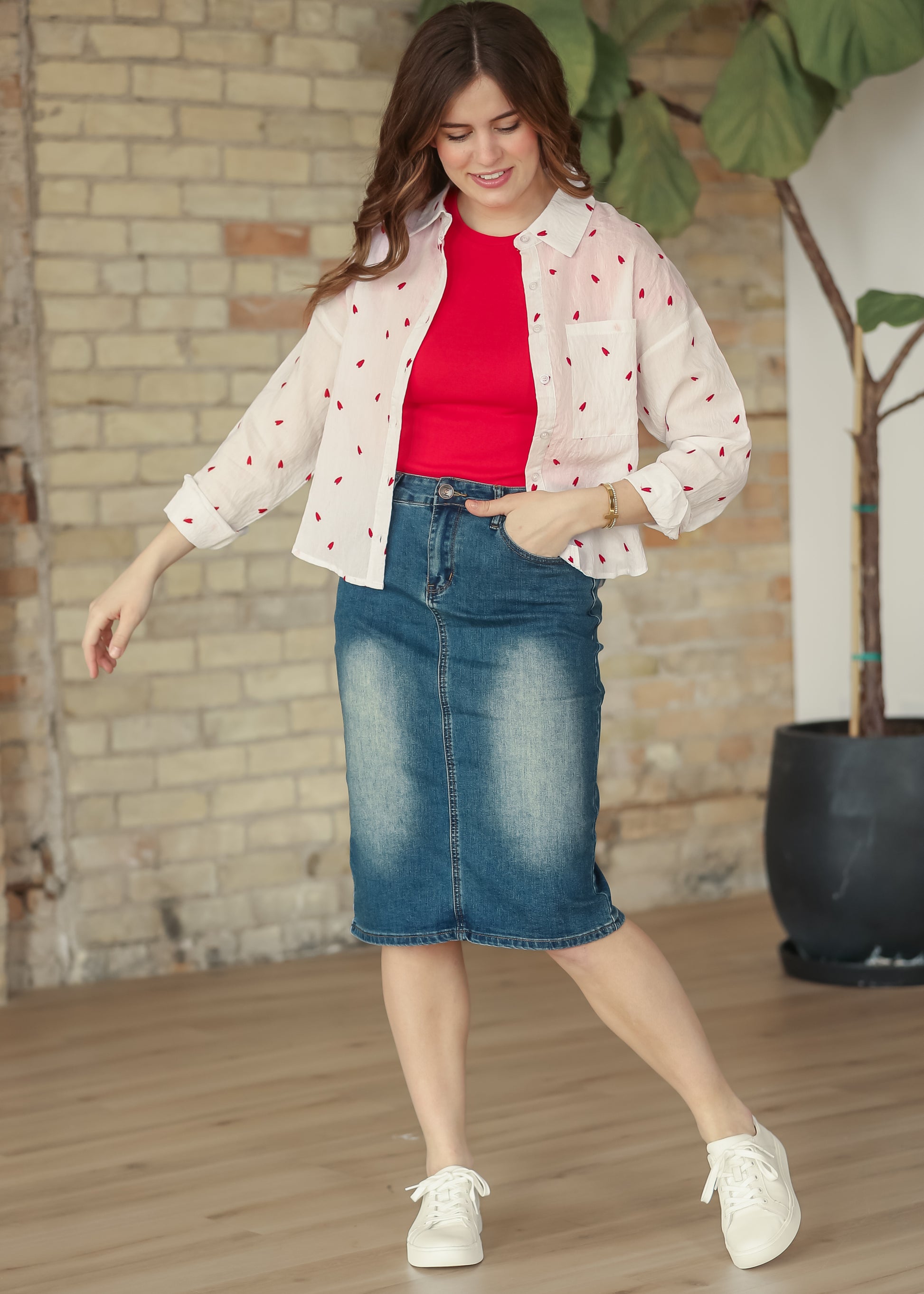 Embroidered Heart Button Down Top - FINAL SALE FF Tops