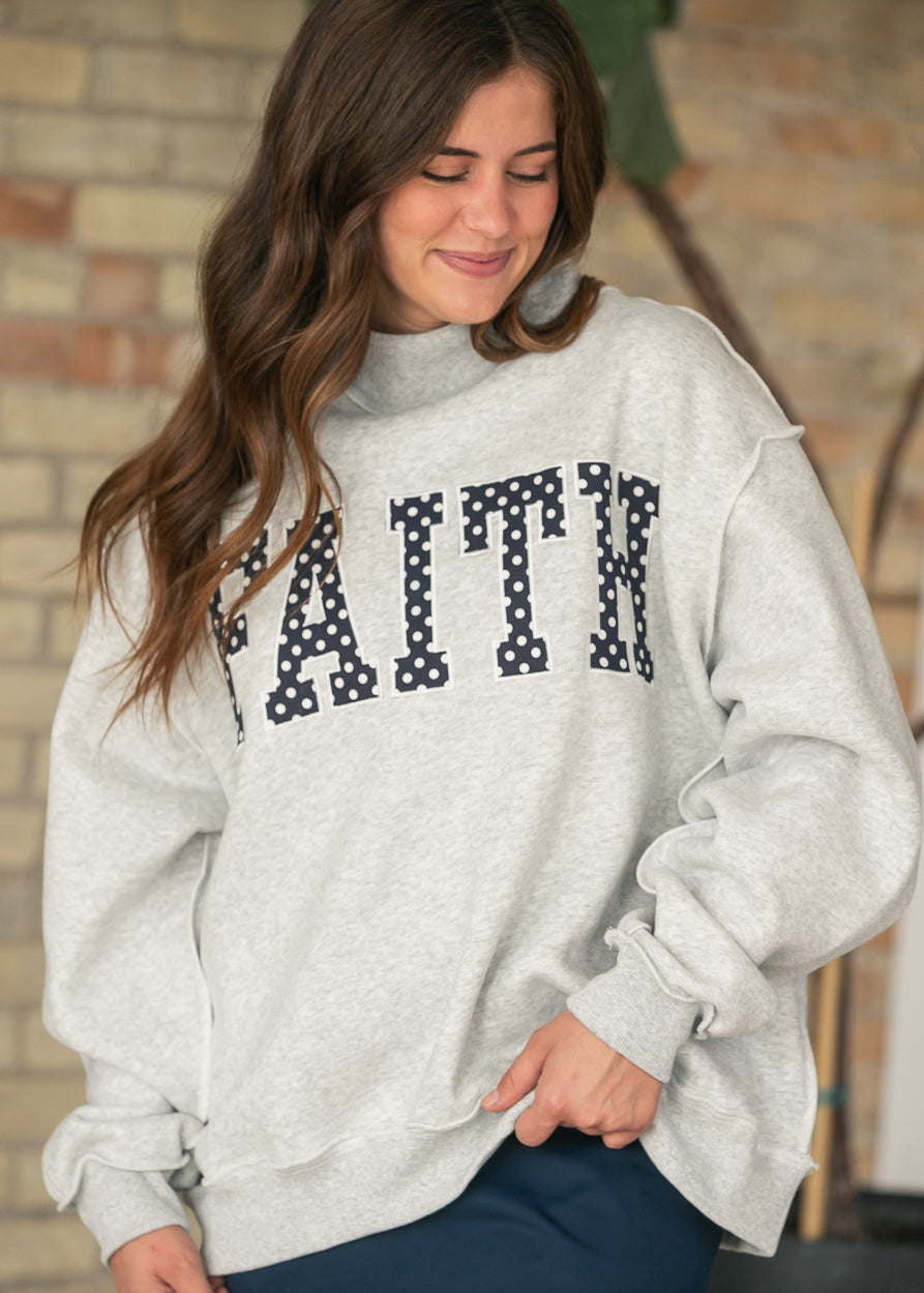 Embroidered Heather Gray Faith Mockneck Sweatshirt FF Tops S/M