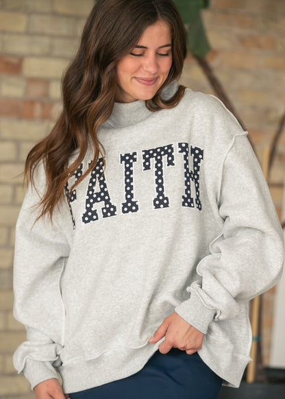 Embroidered Heather Gray Faith Mockneck Sweatshirt FF Tops S/M