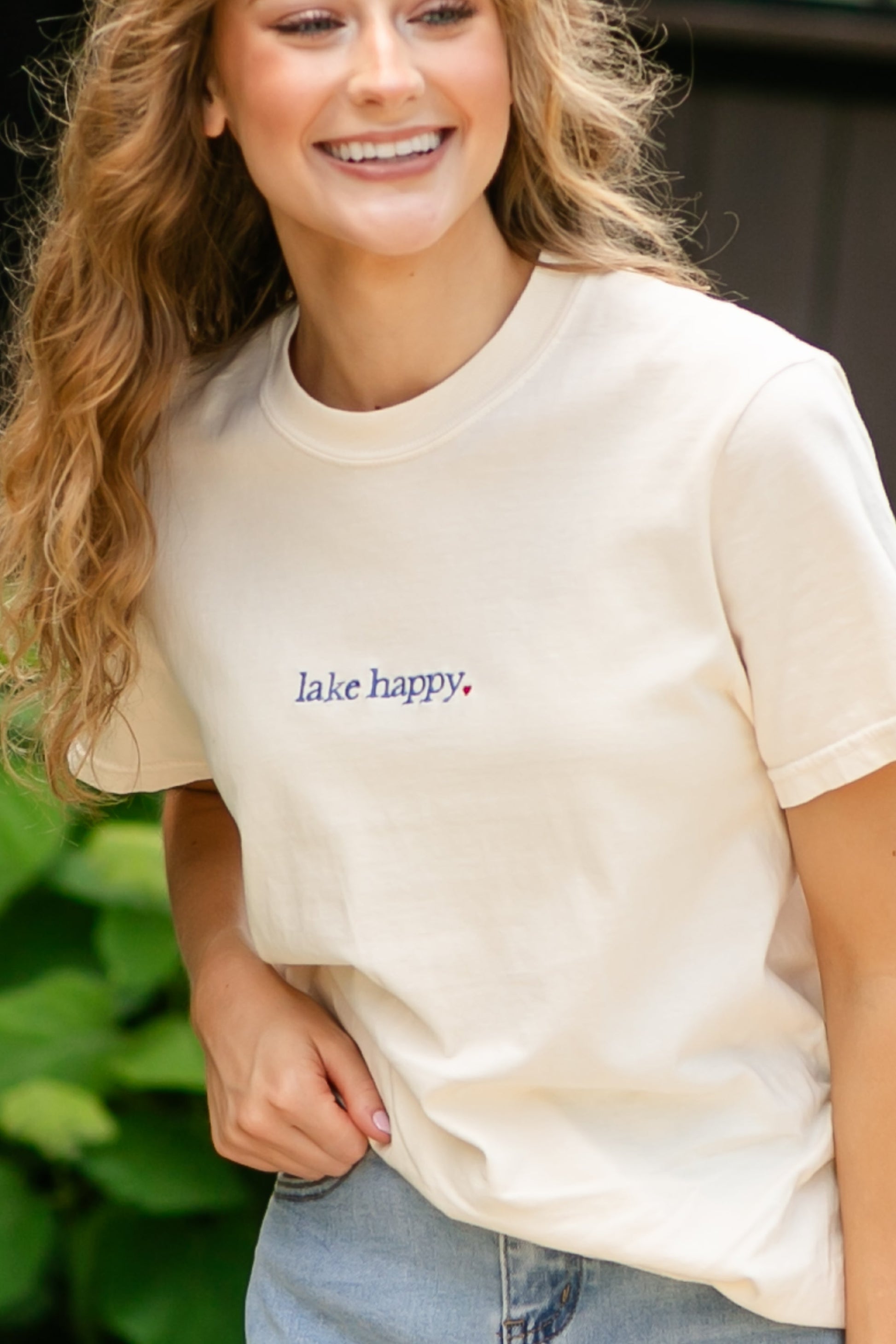 Embroidered Lake Happy Tee FF Tops