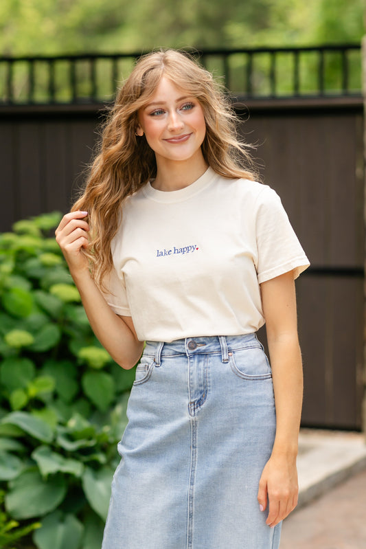 Embroidered Lake Happy Tee FF Tops