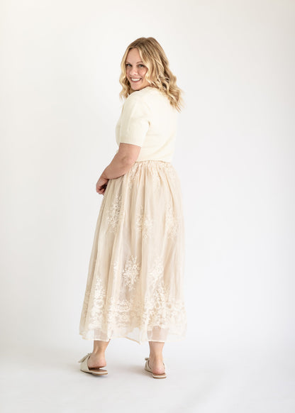 Embroidered Lined Maxi Skirt FF Skirts