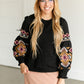 Embroidered Long Sleeve Crewneck Top FF Tops