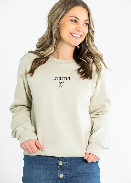 Embroidered Mama Crewneck Coquette Bow Sweatshirt FF Tops