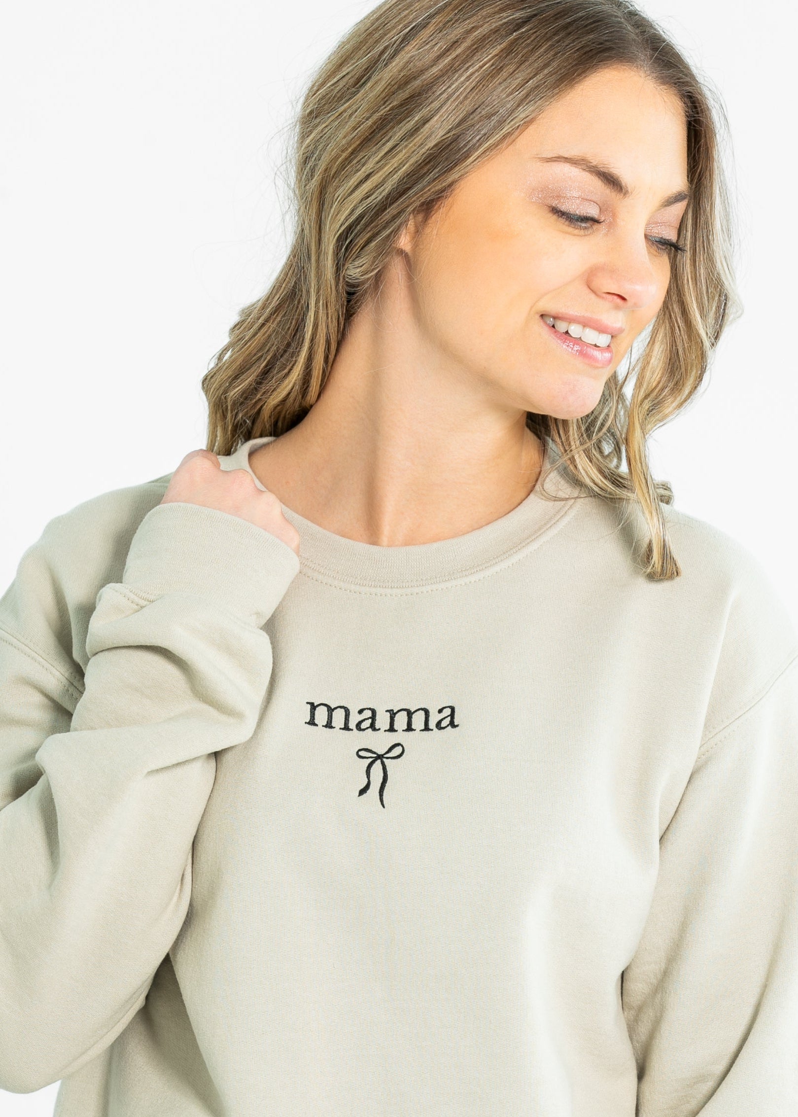 Embroidered Mama Crewneck Coquette Bow Sweatshirt FF Tops