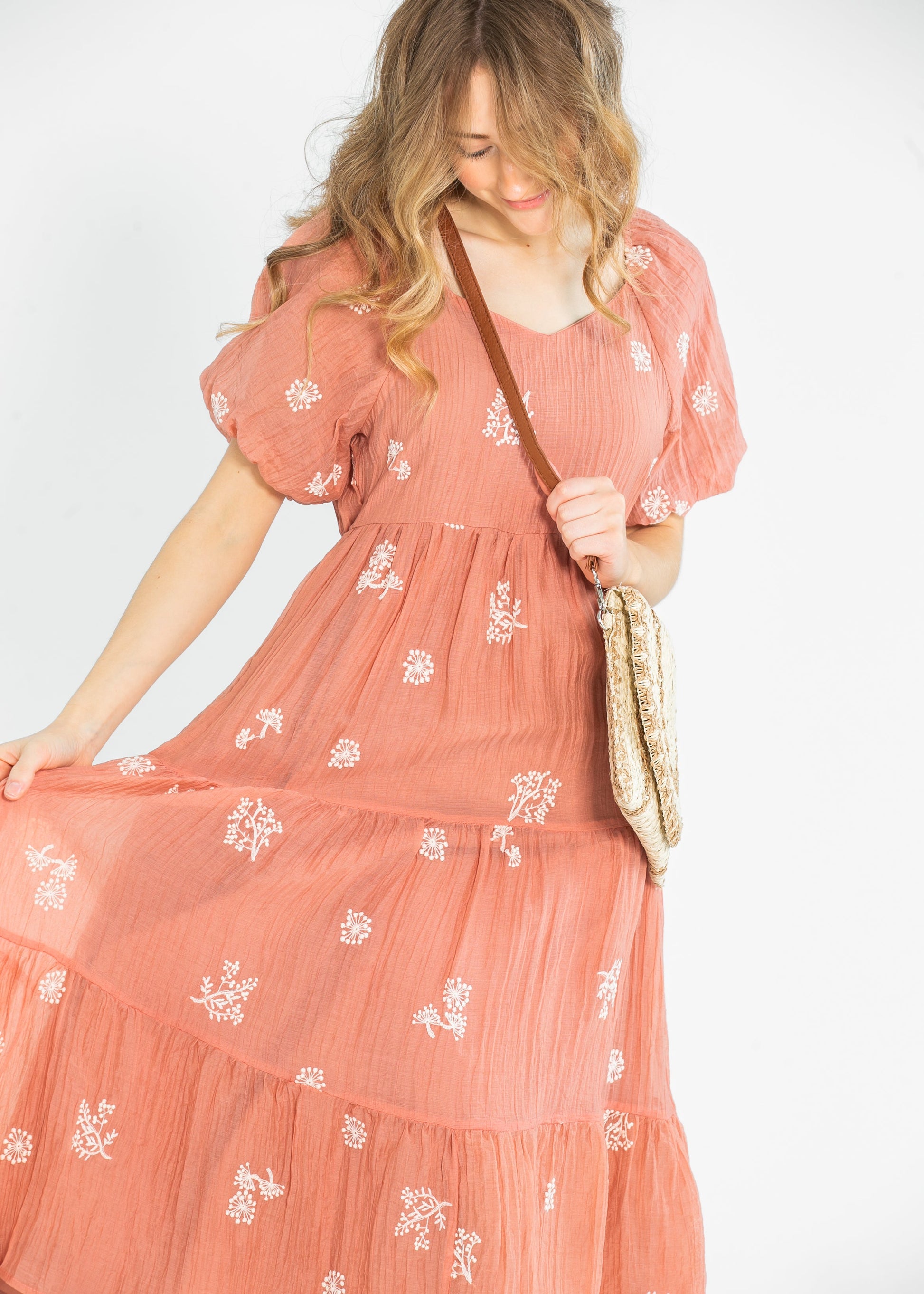 Embroidered Sweetheart Neck Tiered Dress FF Dresses