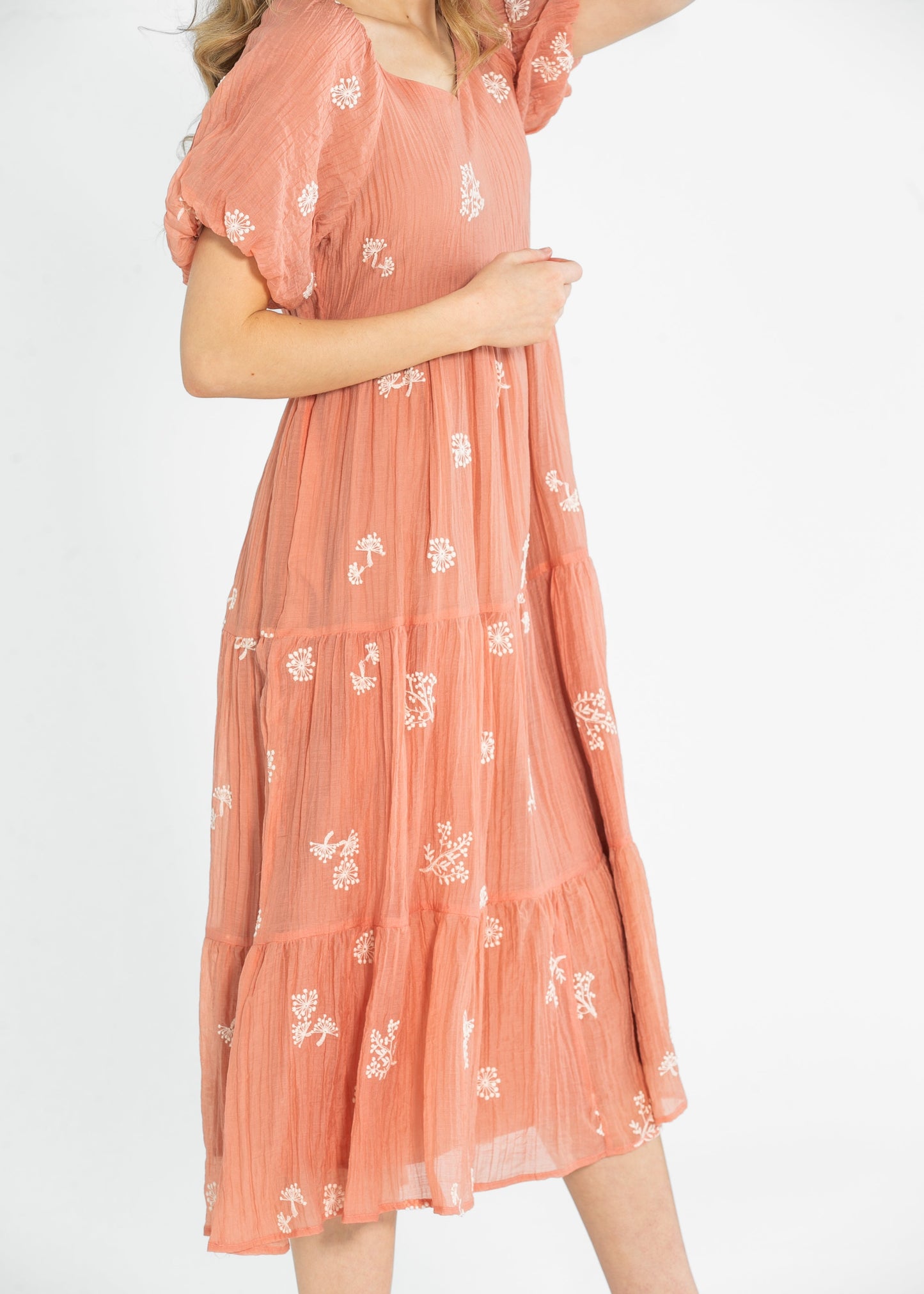 Embroidered Sweetheart Neck Tiered Dress FF Dresses