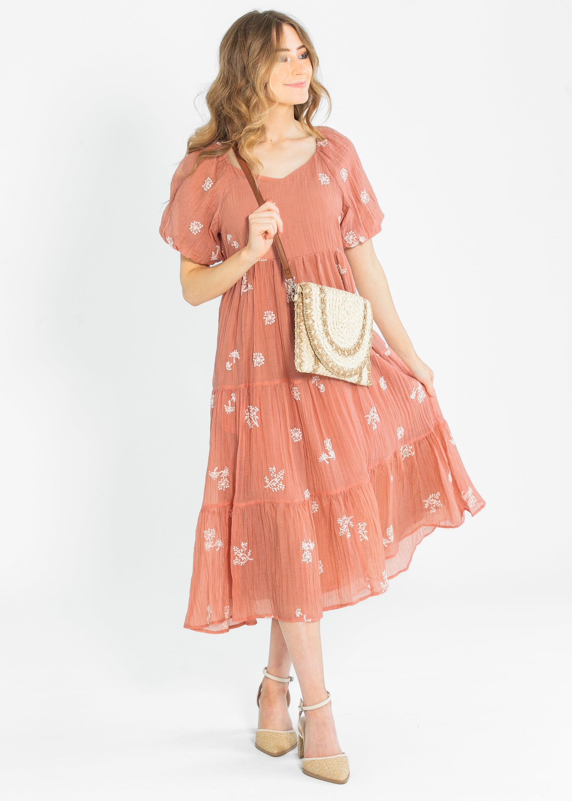 Embroidered Sweetheart Neck Tiered Dress FF Dresses