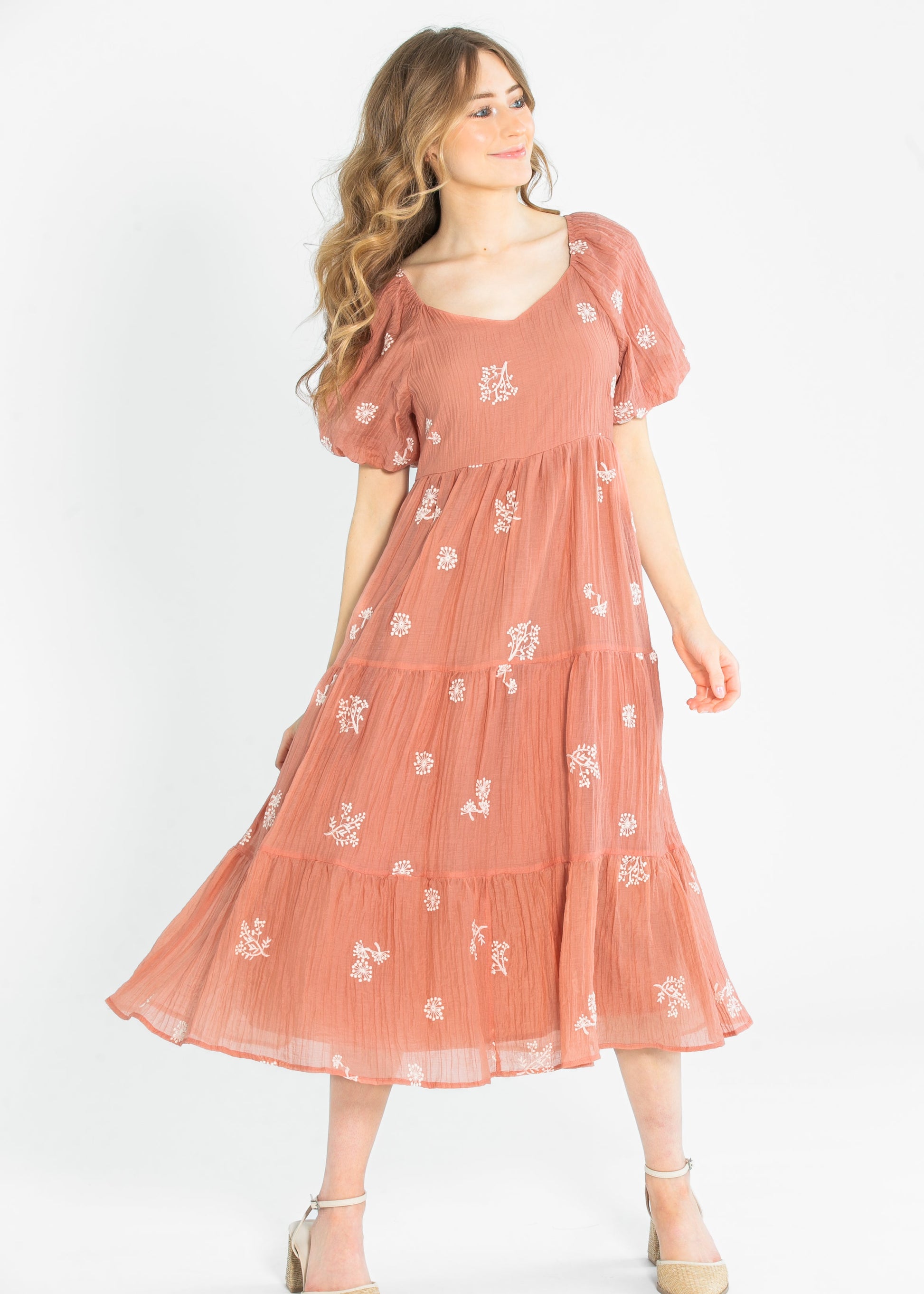 Embroidered Sweetheart Neck Tiered Dress FF Dresses