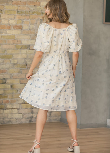 Embroidered Texture V-Neck Midi Dress FF Dresses