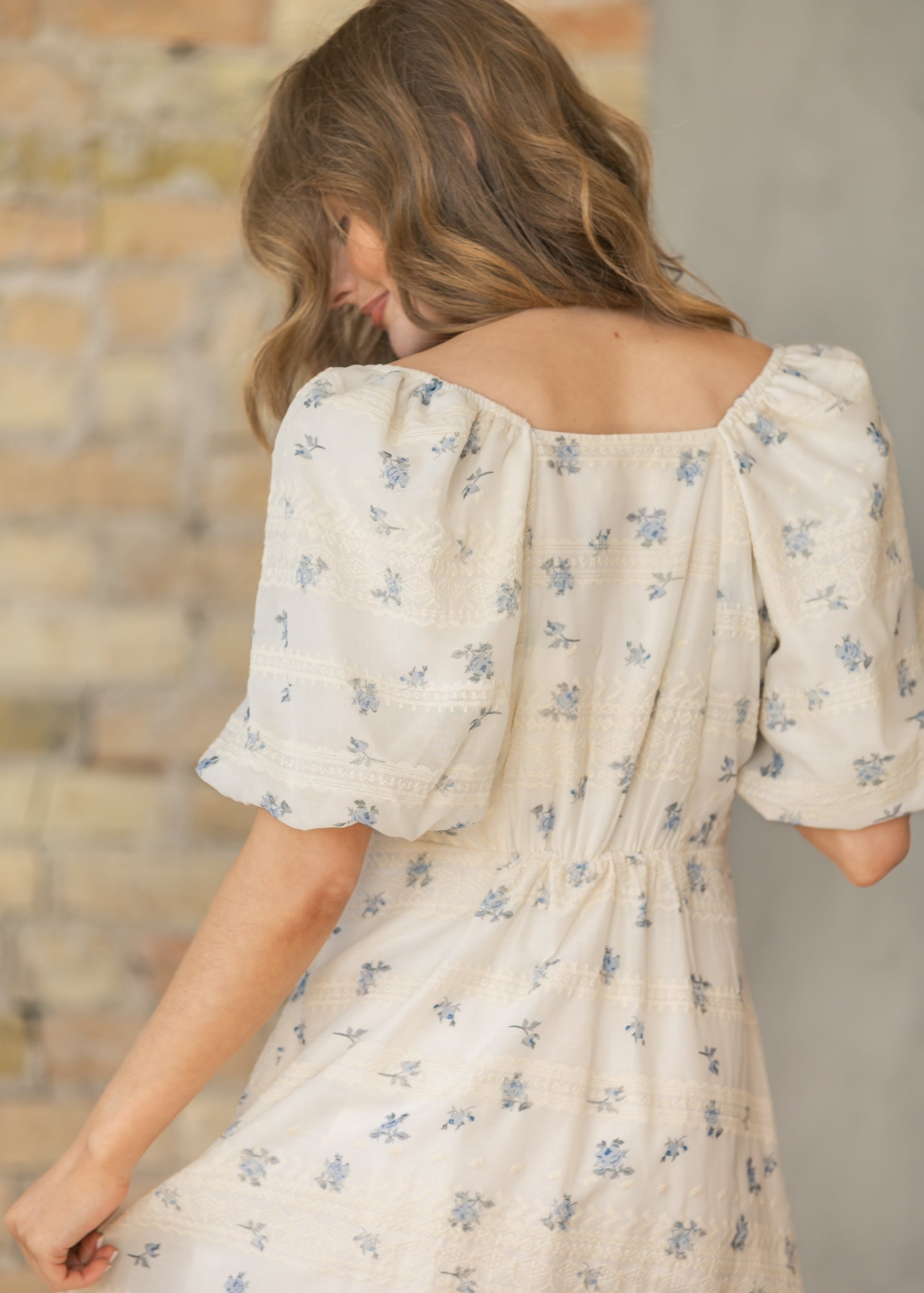 Embroidered Texture V-Neck Midi Dress FF Dresses