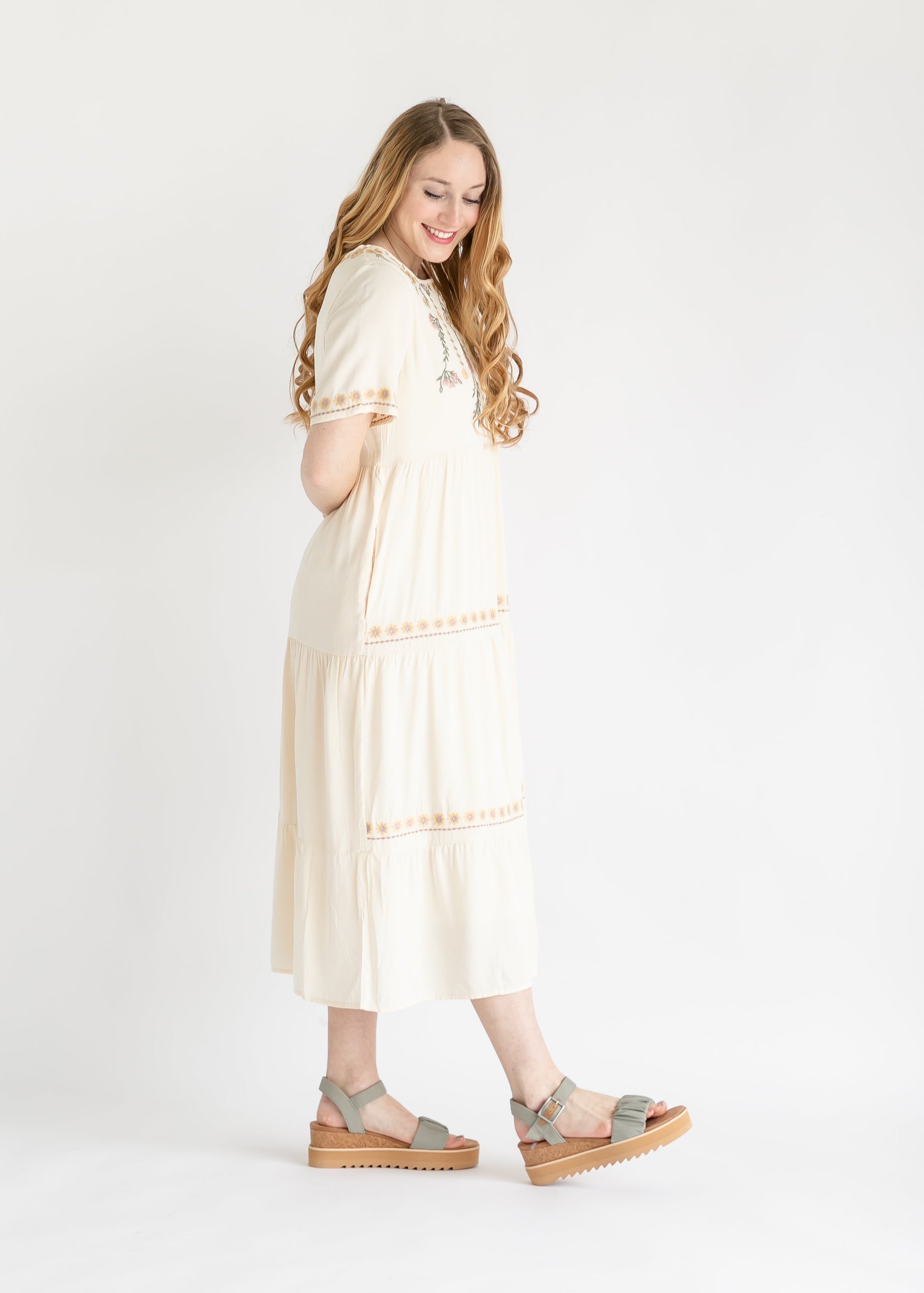 Embroidered Tiered Midi Dress FF Dresses