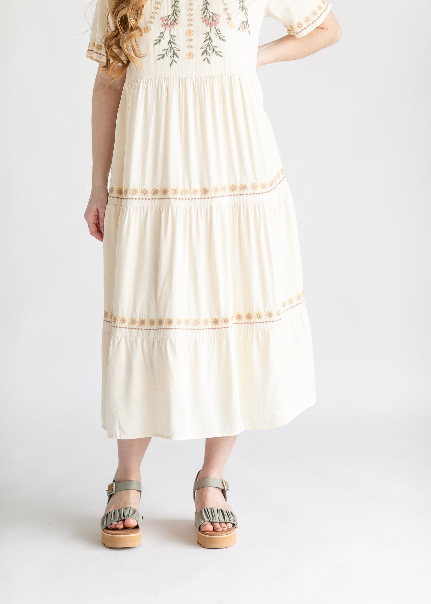 Embroidered Tiered Midi Dress FF Dresses