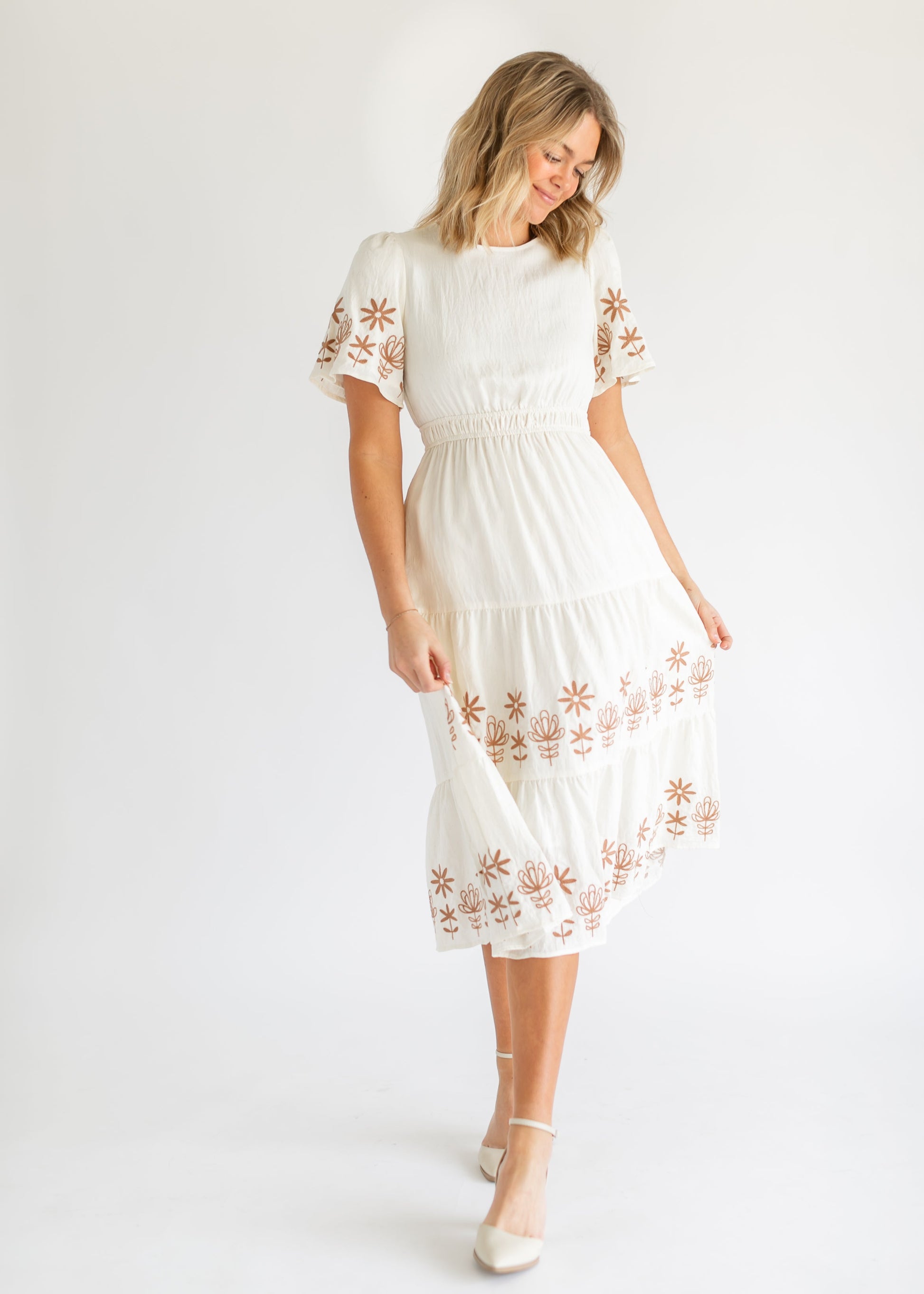 Embroidered Tiered Short Sleeve Maxi Dress - FINAL SALE S Embroidered Tiered Short Sleeve Maxi Dress - FINAL SALE S