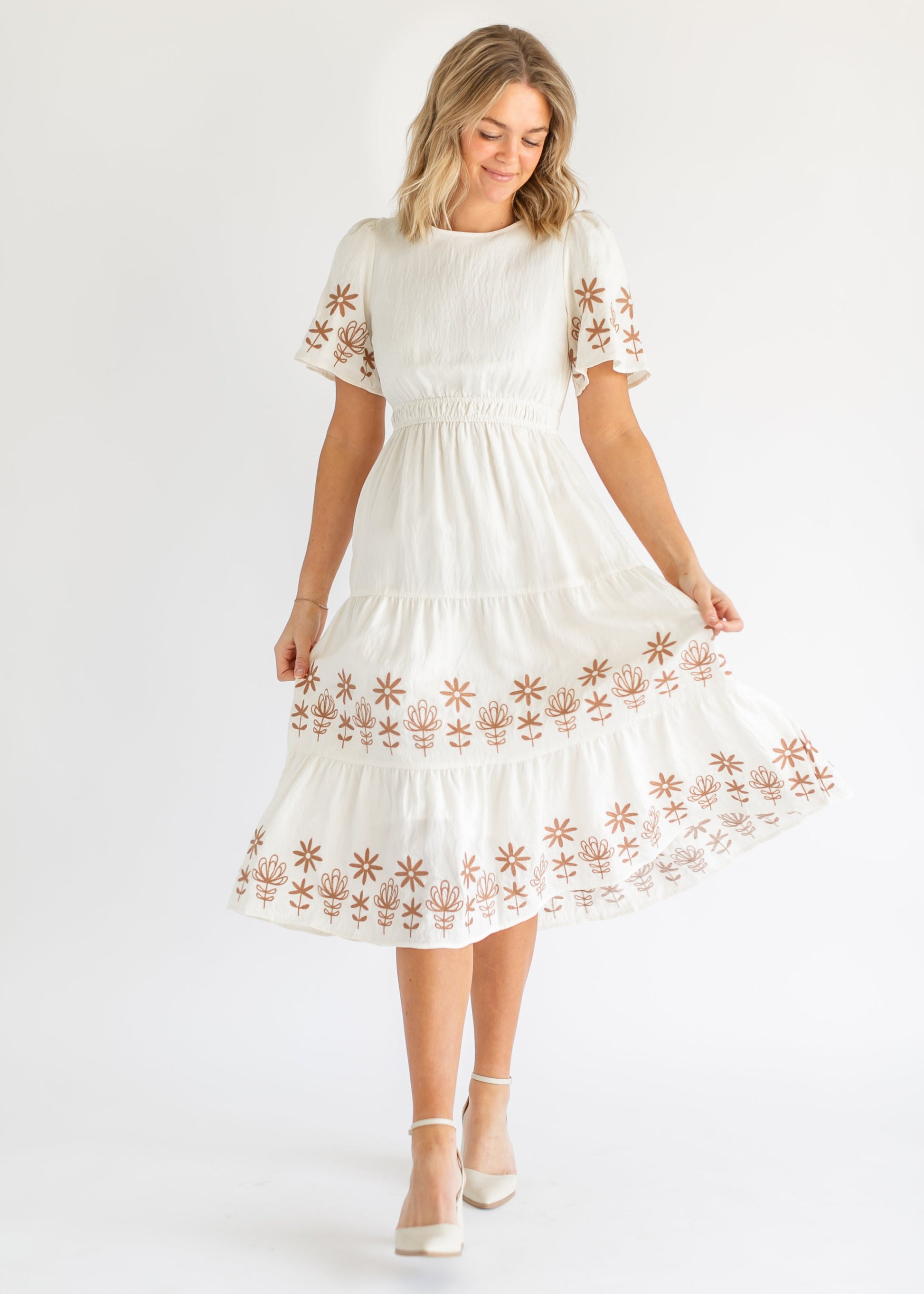 Embroidered Tiered Short Sleeve Maxi Dress - FINAL SALE S Embroidered Tiered Short Sleeve Maxi Dress - FINAL SALE S