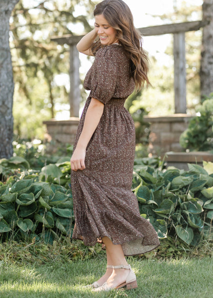Embroidered V-neck Chiffon Dress FF Dresses