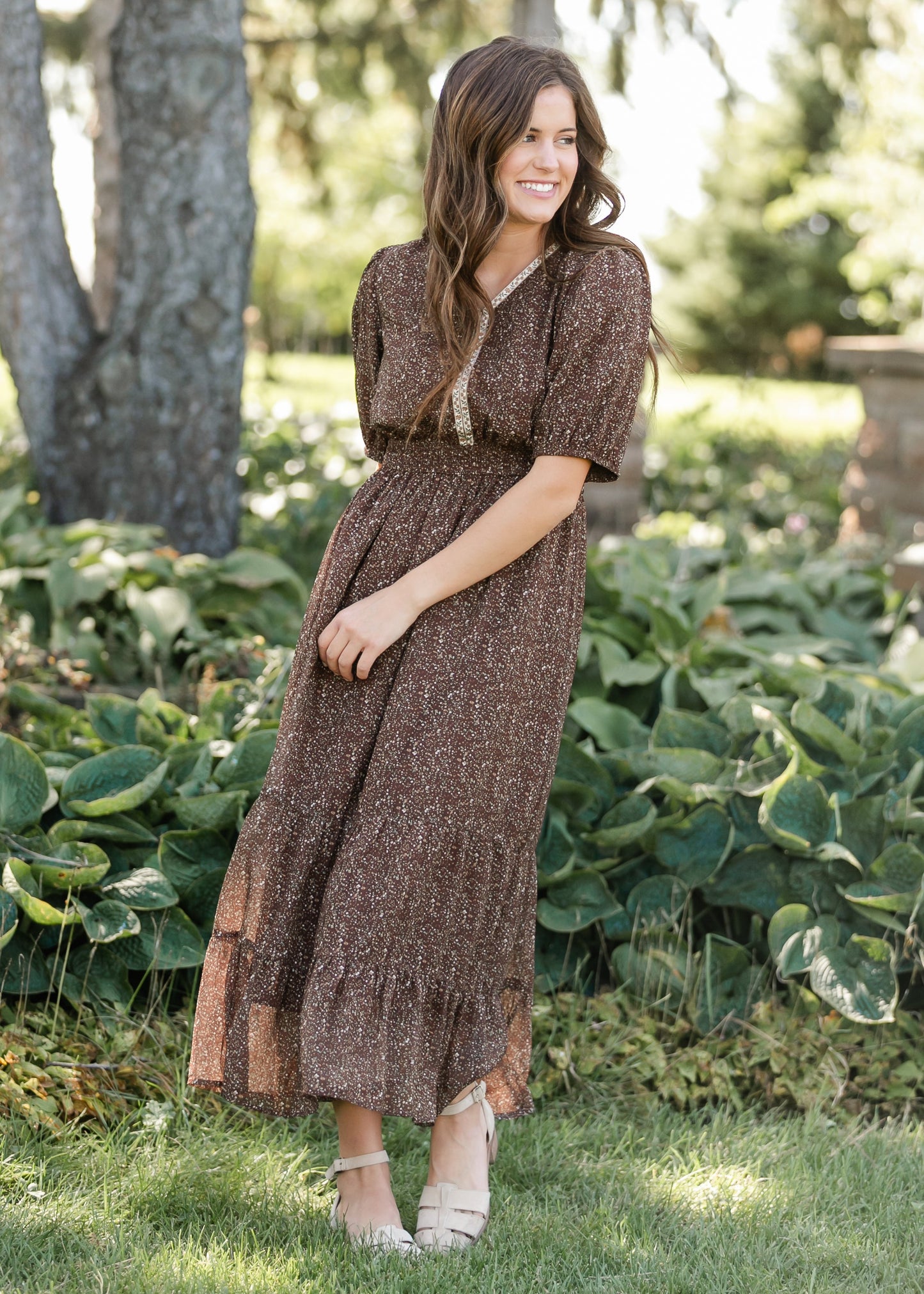Embroidered V-neck Chiffon Dress FF Dresses