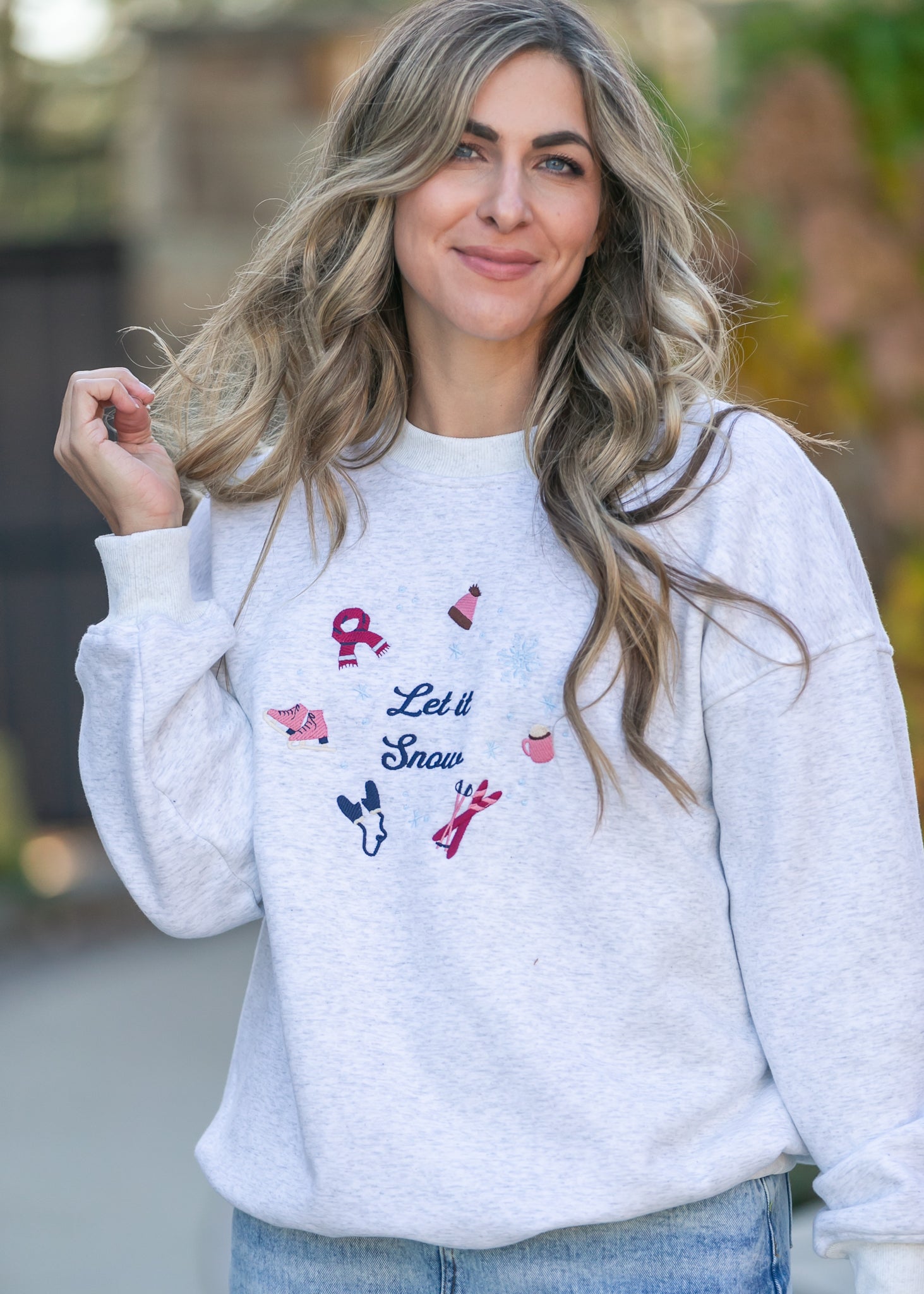 Embroidered Winter Graphic Sweatshirt FF Tops