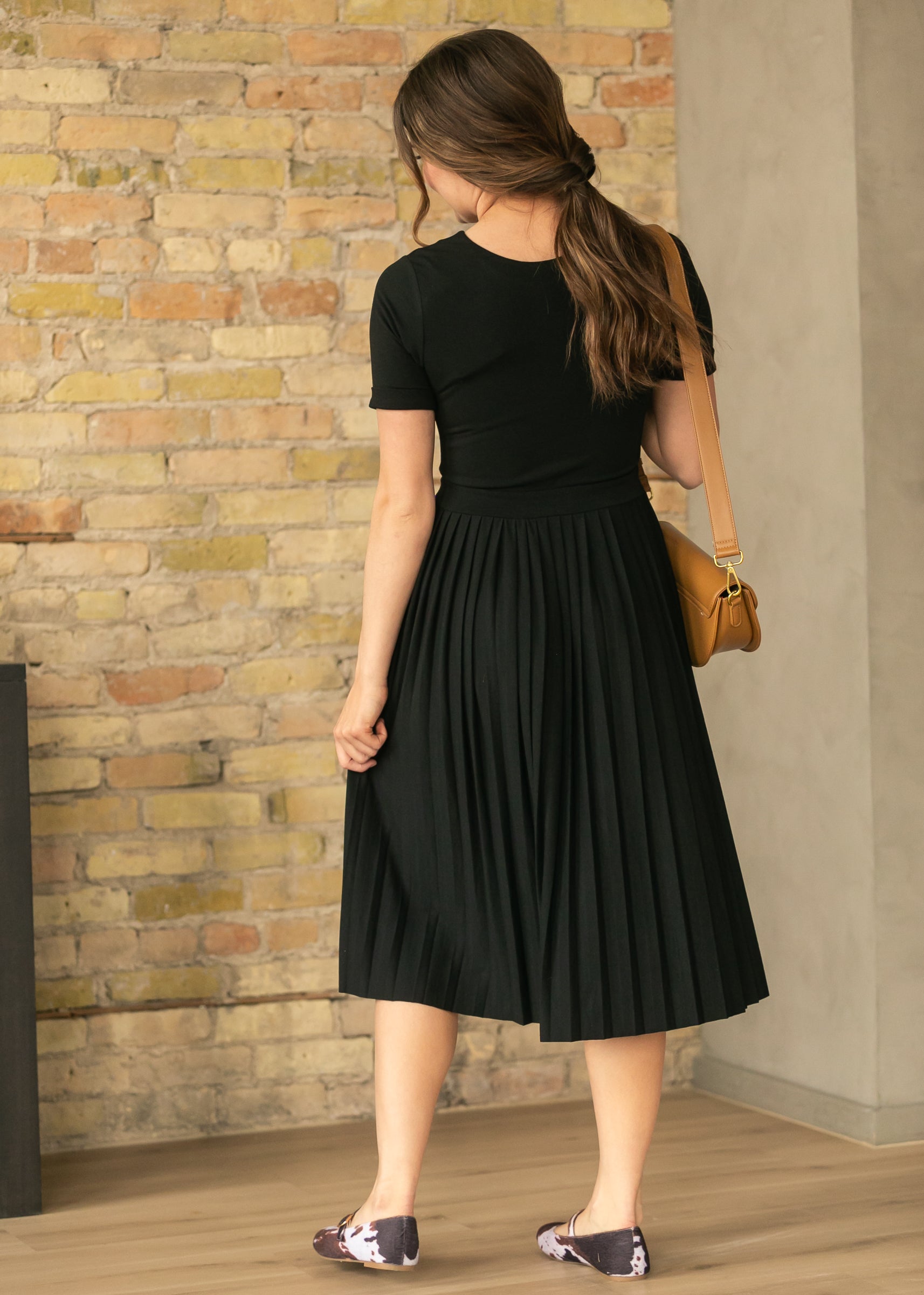 Emersyn Black Pleated Midi Dress, Small