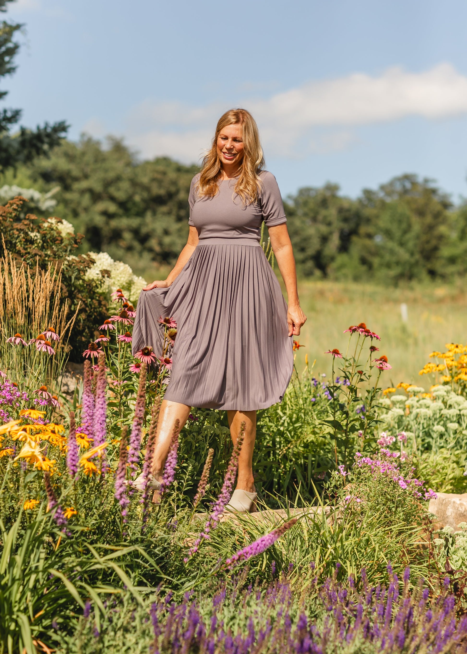 purple pleated midi dress Tea Rose Purple Pleated Midi Dress