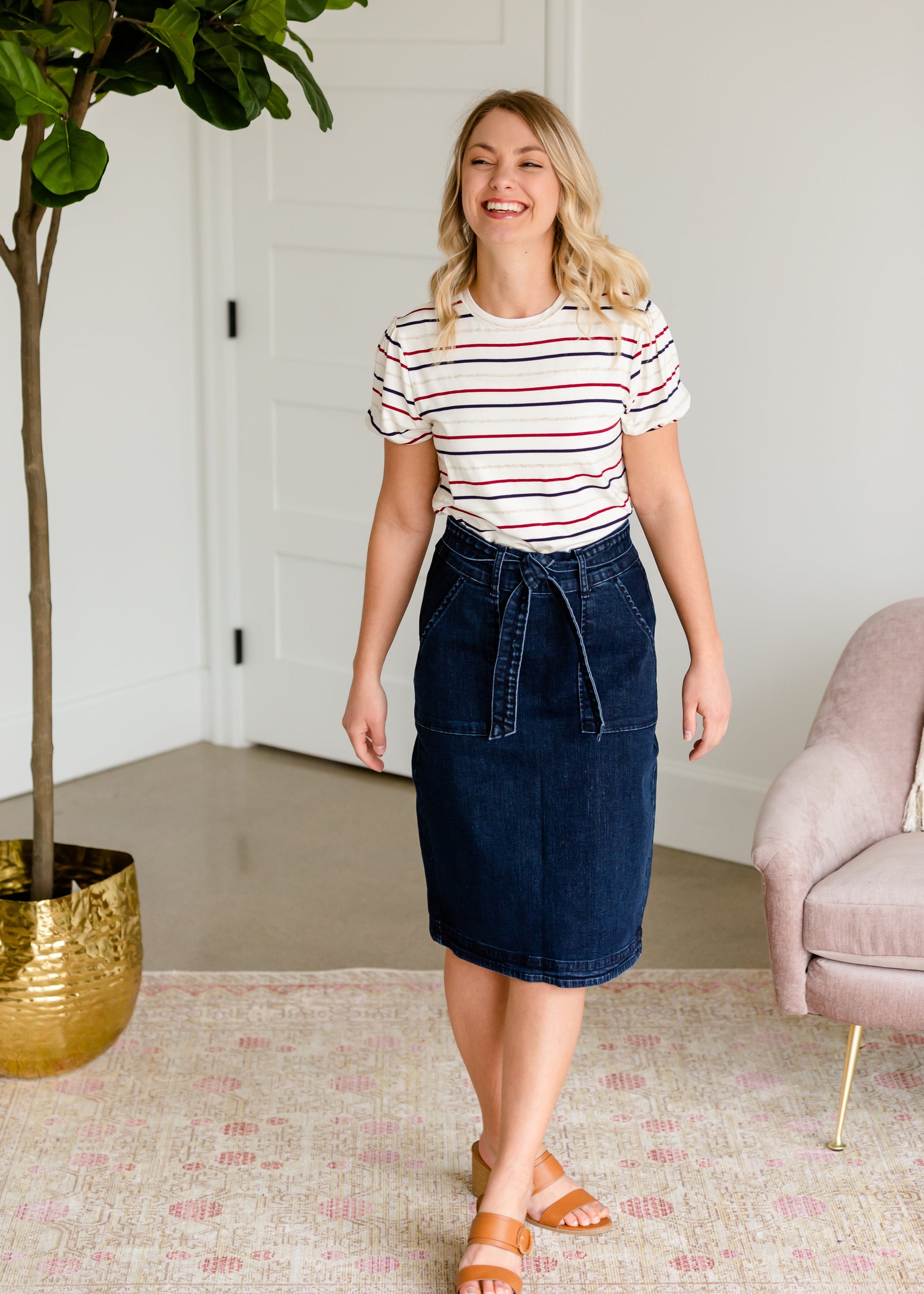 Emma Paper Bag Tie Midi Denim Jean Skirt - FINAL SALE IC Skirts