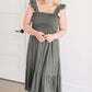 Empire Waist Smocked Olive Midi Dress Dresses