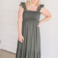 Empire Waist Smocked Olive Midi Dress Dresses