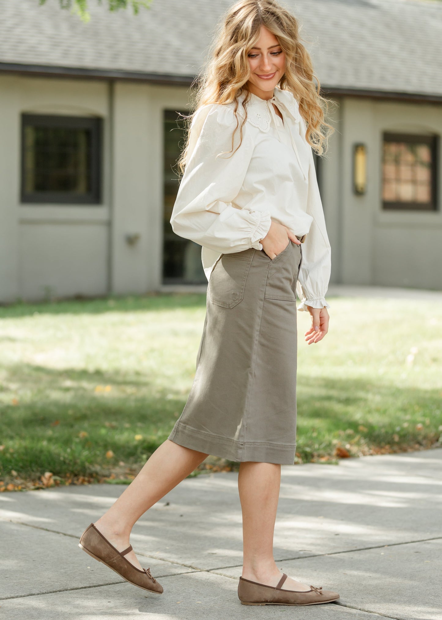 Erica Cotton Twill Midi Skirt IC Skirts