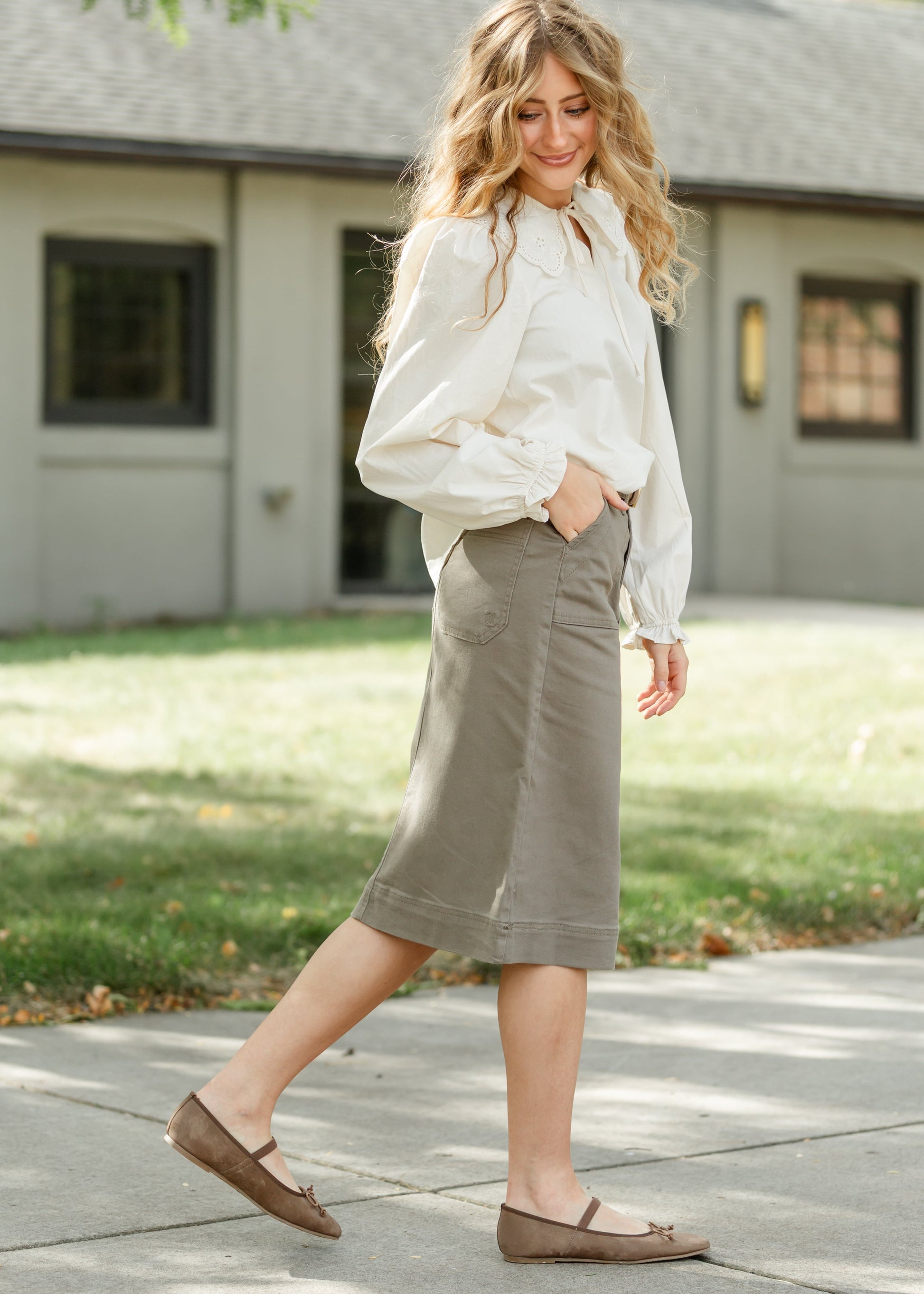 Erica Cotton Twill Midi Skirt IC Skirts