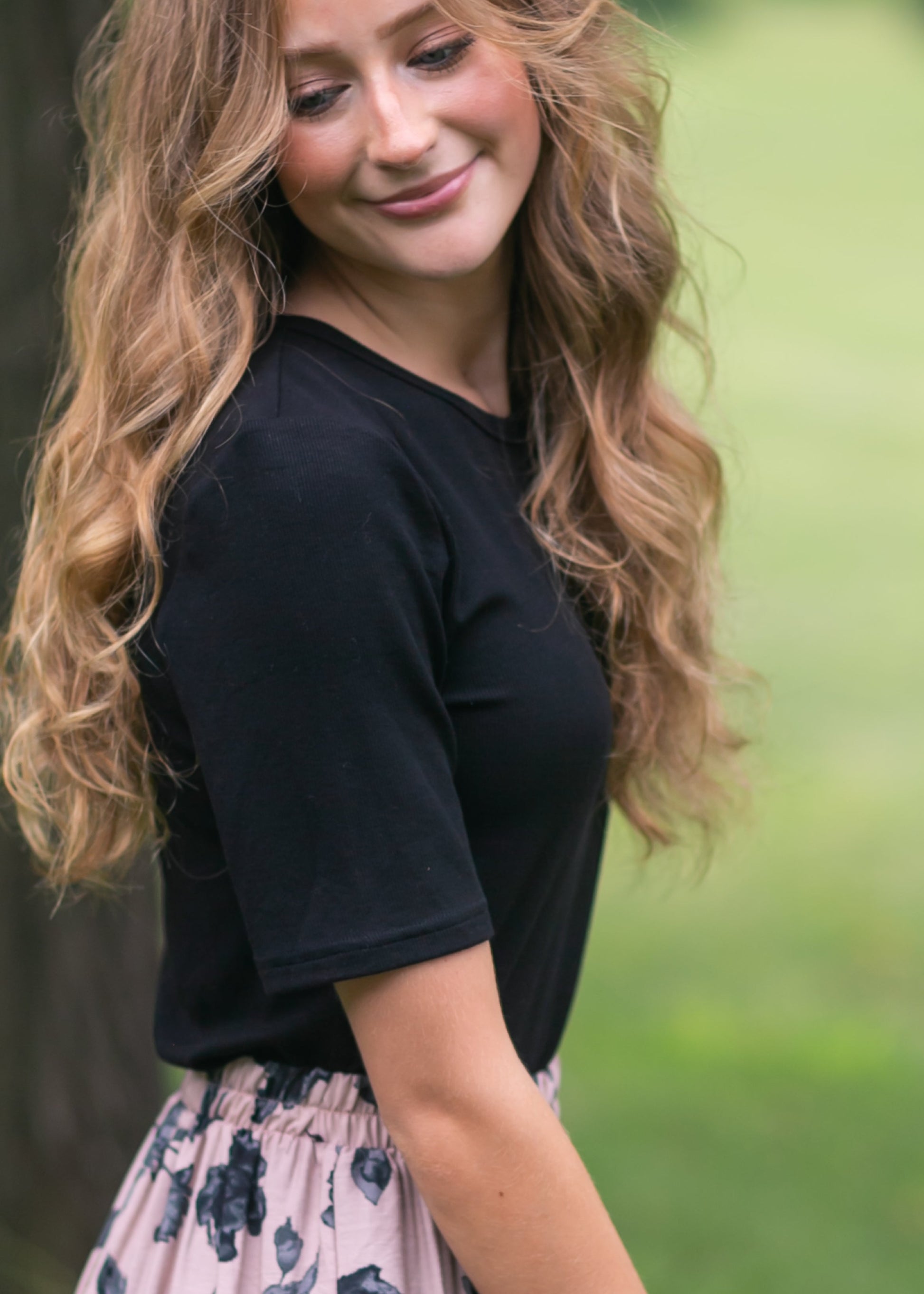 Essential Black Ribbed Half Sleeve Tee IC Tops