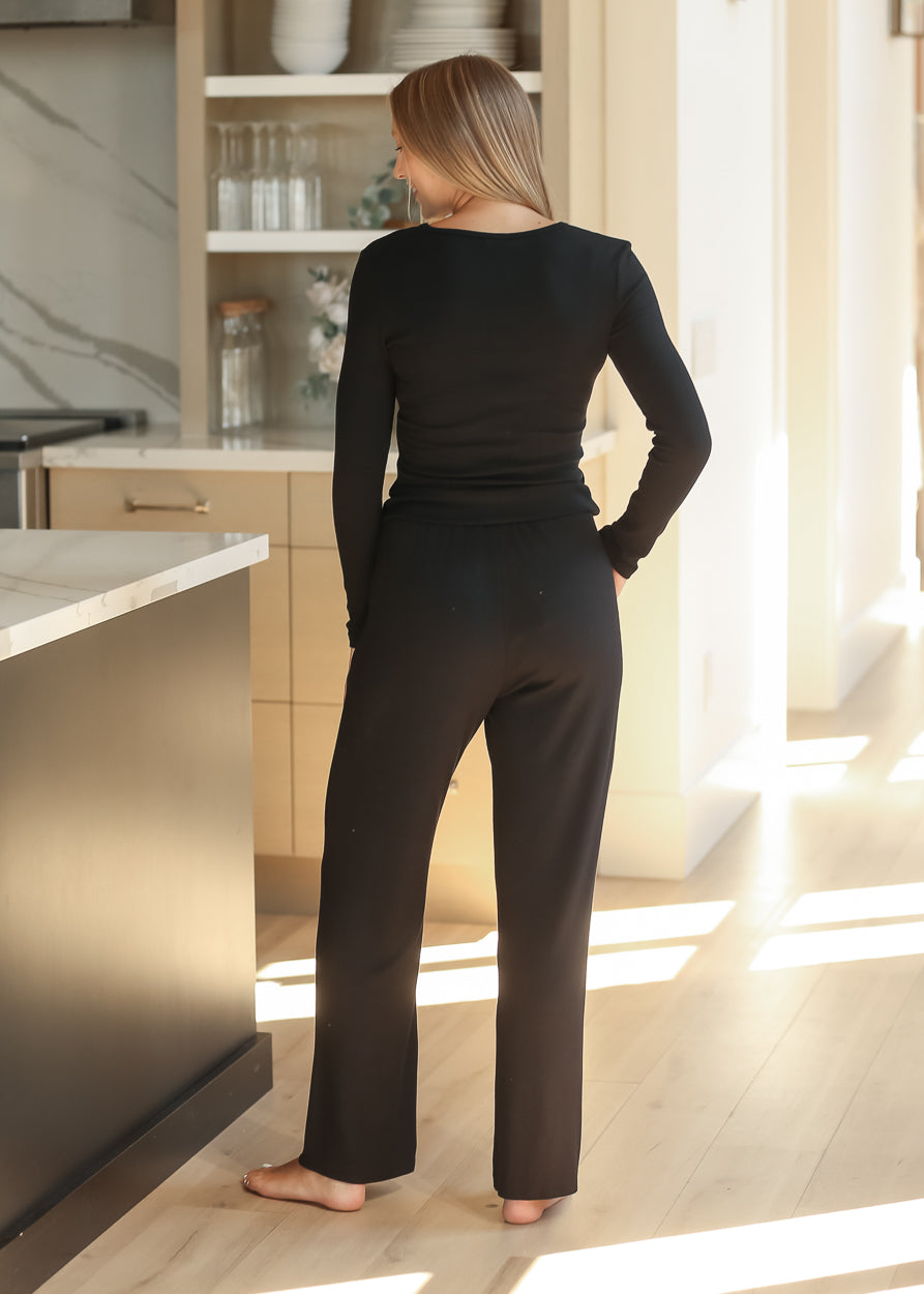 Essential Black Ribbed Long Sleeve IC Tops