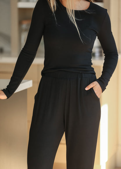 Essential Black Ribbed Wide Leg Pants IC Pants