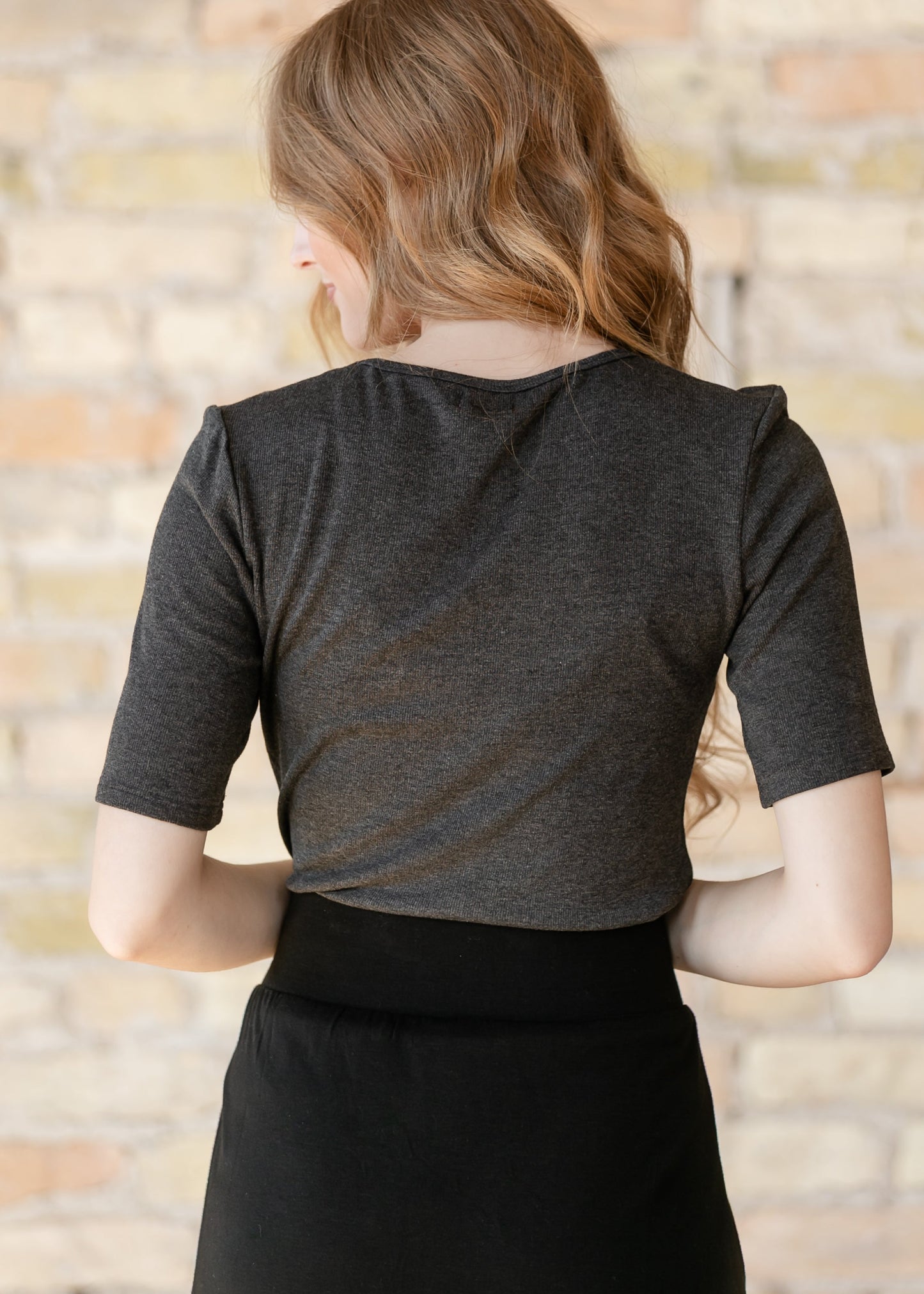 Essential Charcoal Ribbed Half Sleeve Tee IC Tops