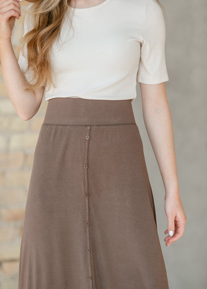 Essential Chocolate Ribbed Midi Skirt IC Skirts