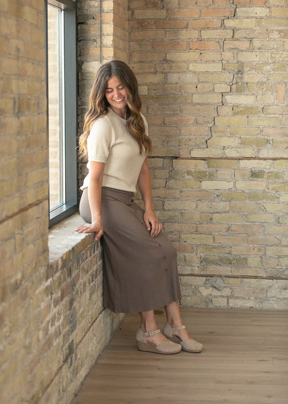 Essential Chocolate Ribbed Midi Skirt IC Skirts